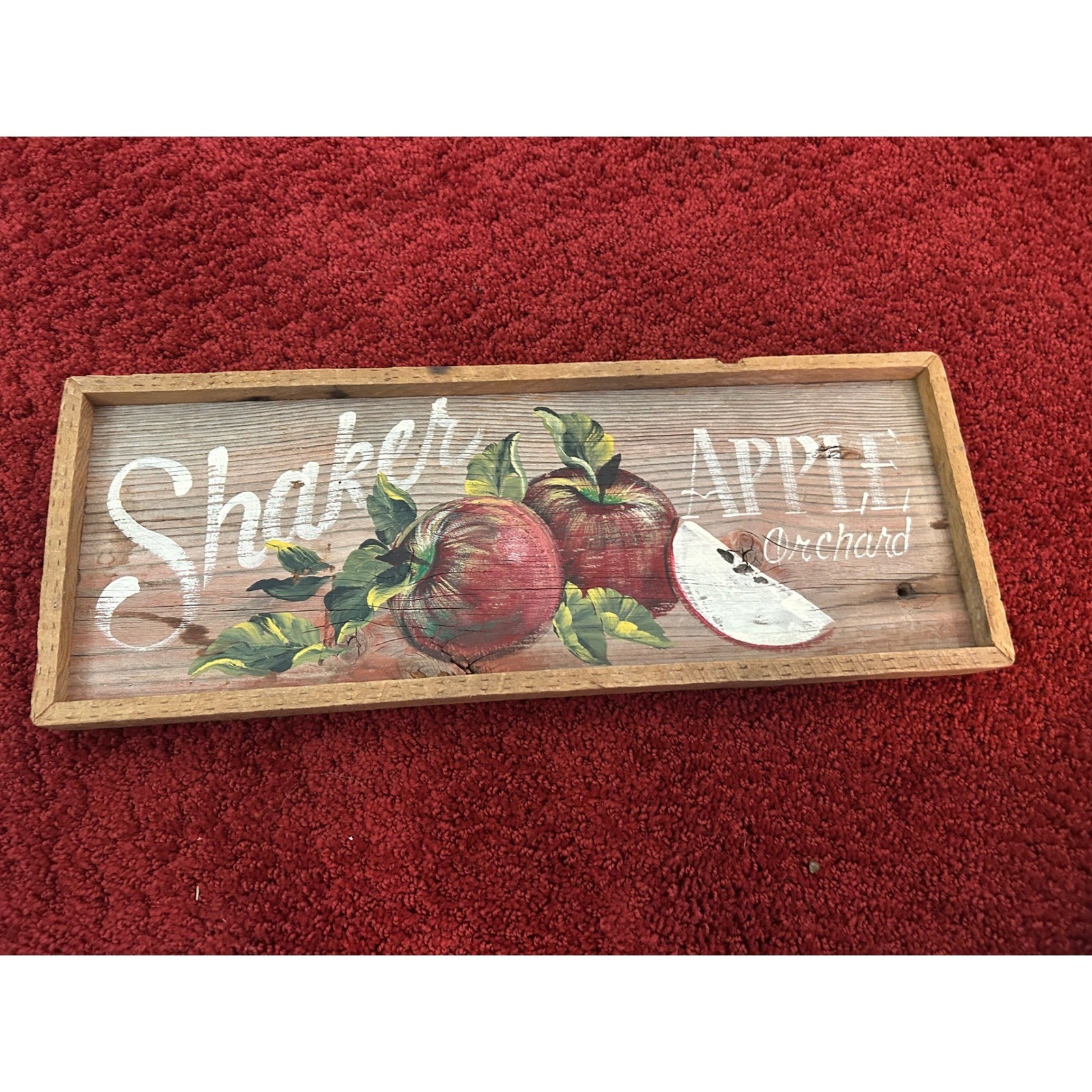 Trails End Art Hand Painted Wood Sign Shaker Apple Orchard Red Farmhouse Decor