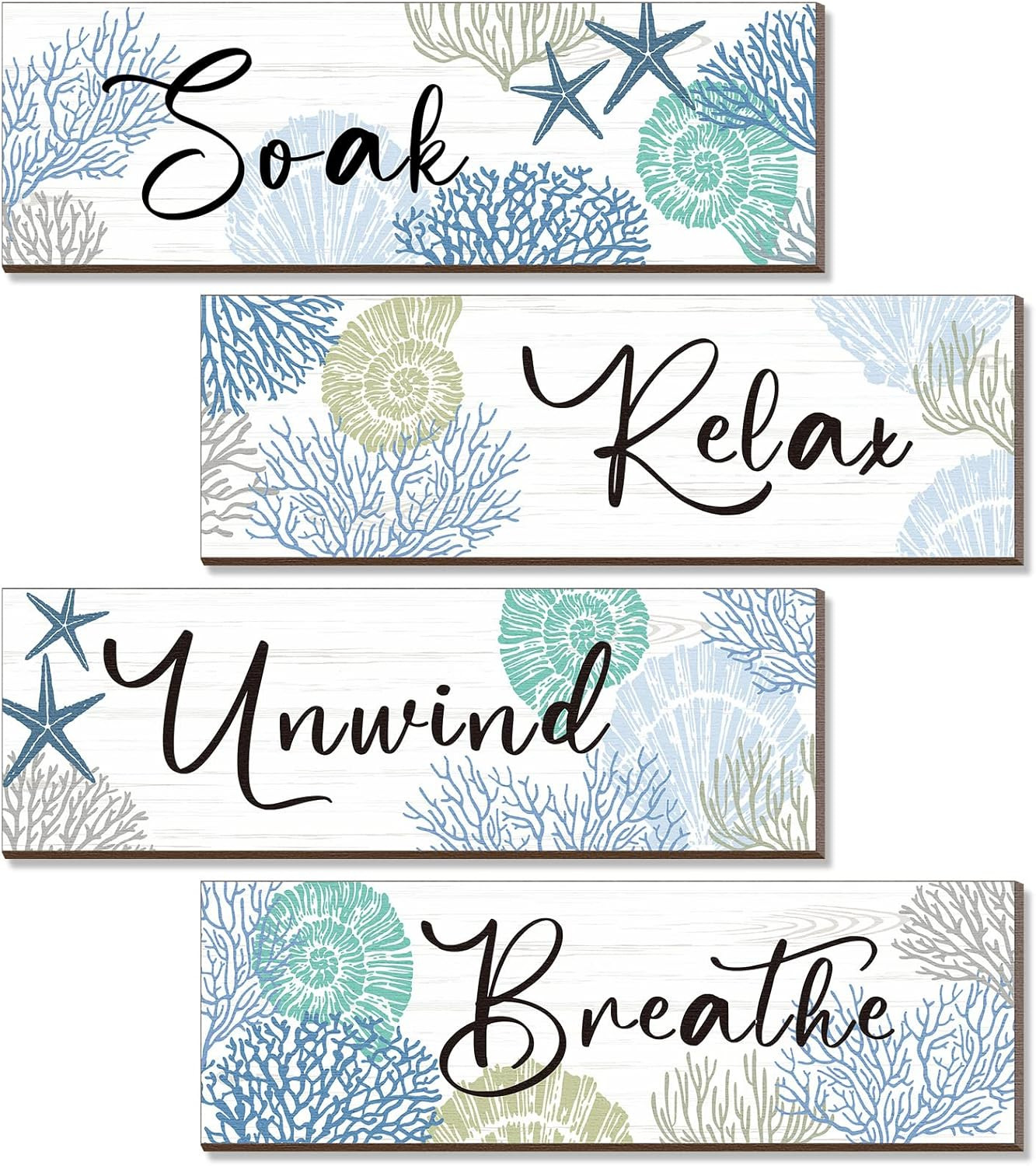 4 Pcs 11 X 3.5 Inches Ocean Beach Bathroom Wall Decor Coastal Bathroom Decor Woo