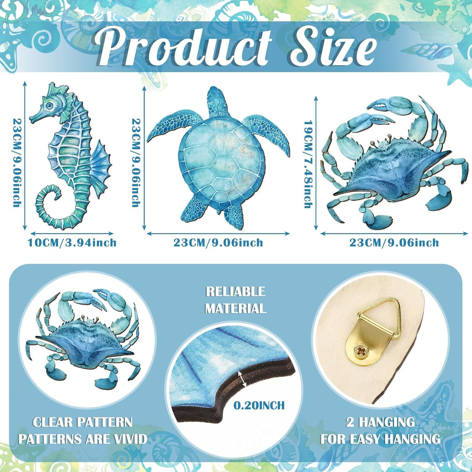 3 Pcs Summer Coastal Wall Decor Bathroom Beach Blue Wall Art Sea Turtle Surfboar