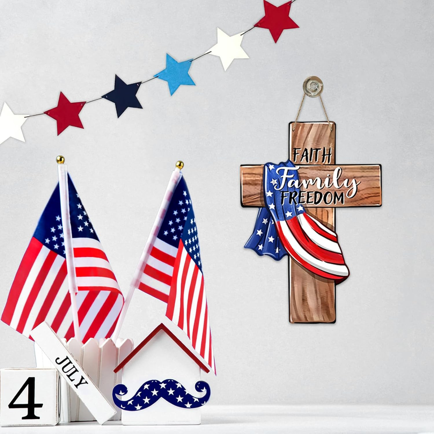 Memorial Day 4Th of July Cross Christian Front Door Sign, Patriotic America Reli
