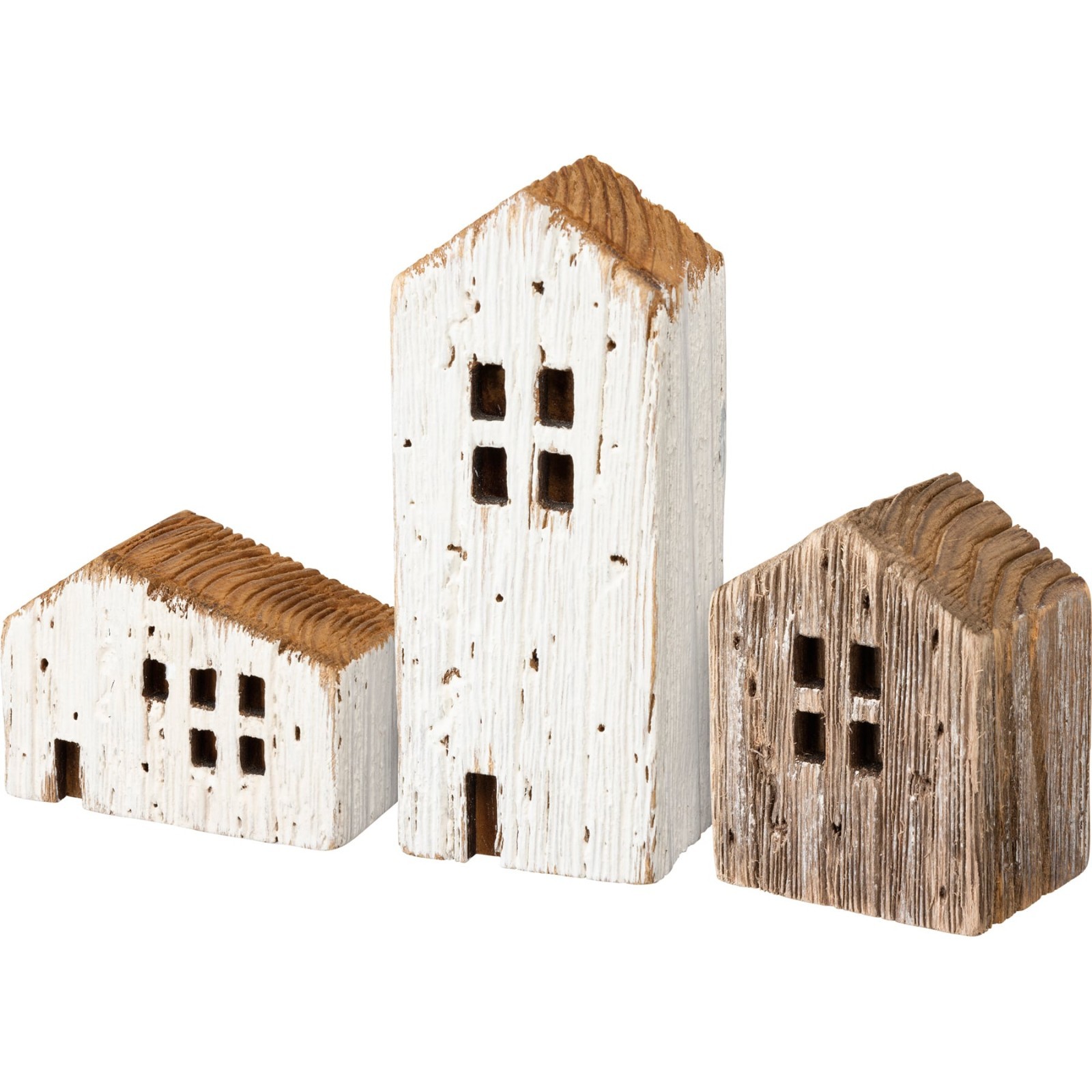 Primitives by Kathy Rustic Wood Houses Sitter Set of 3 Beach Coastal Figurine