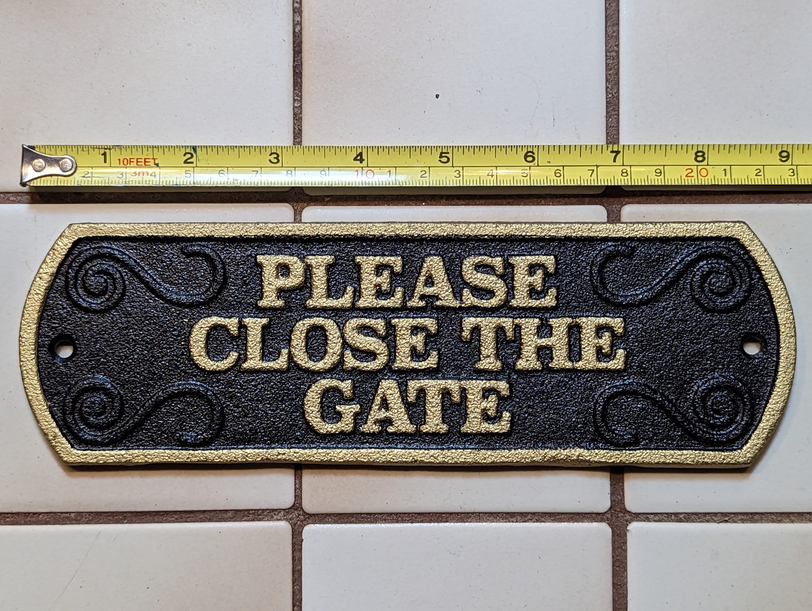 Cast Iron Plaque Sign Please Close The Gate Black & Gold Farm Barn Ranck Fence