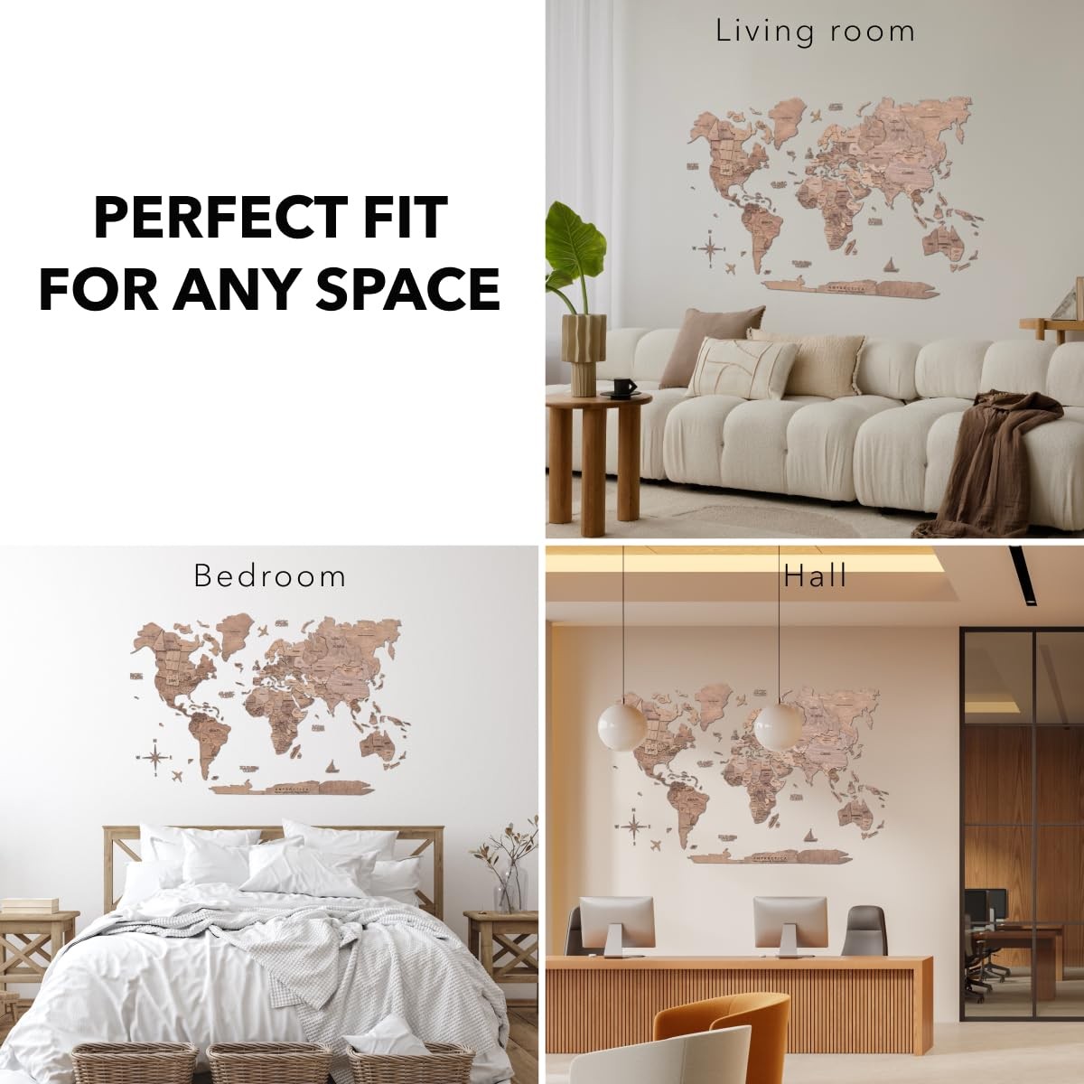 3D Wooden World Map Wall Art Large Travel Map with Pins for Art Decor Decor…