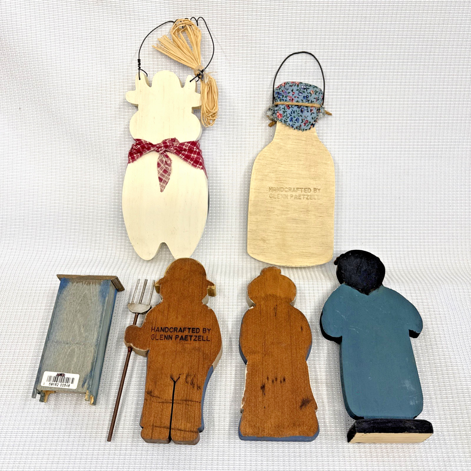 Set of 6 Vintage Handcrafted Wooden Farmhouse Folk Art Rustic Americana Decor