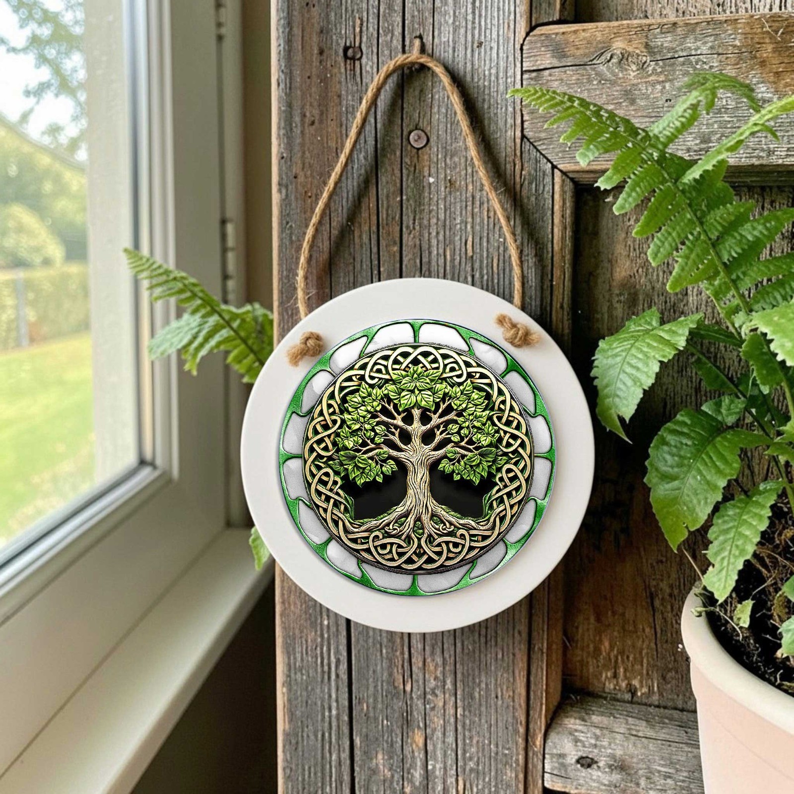 Tree of Life Sign – Small Wall or Window Hanging Wreath Accent Plaque 4.8 Inches