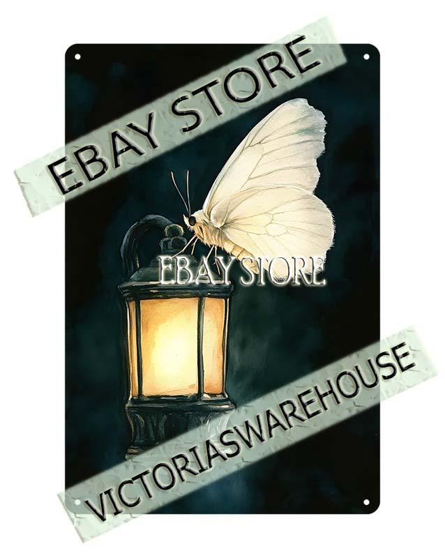 Lantern Butterfly Tin Sign Enchanted Light mystical glow aesthetic