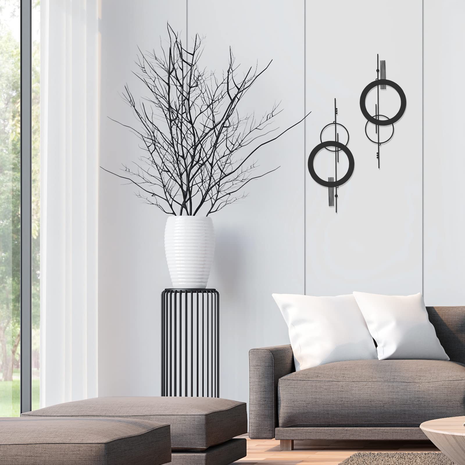 2 PCS Black Metal Abstract Wall Art 15.7 inch Minimalist Geometric Decor