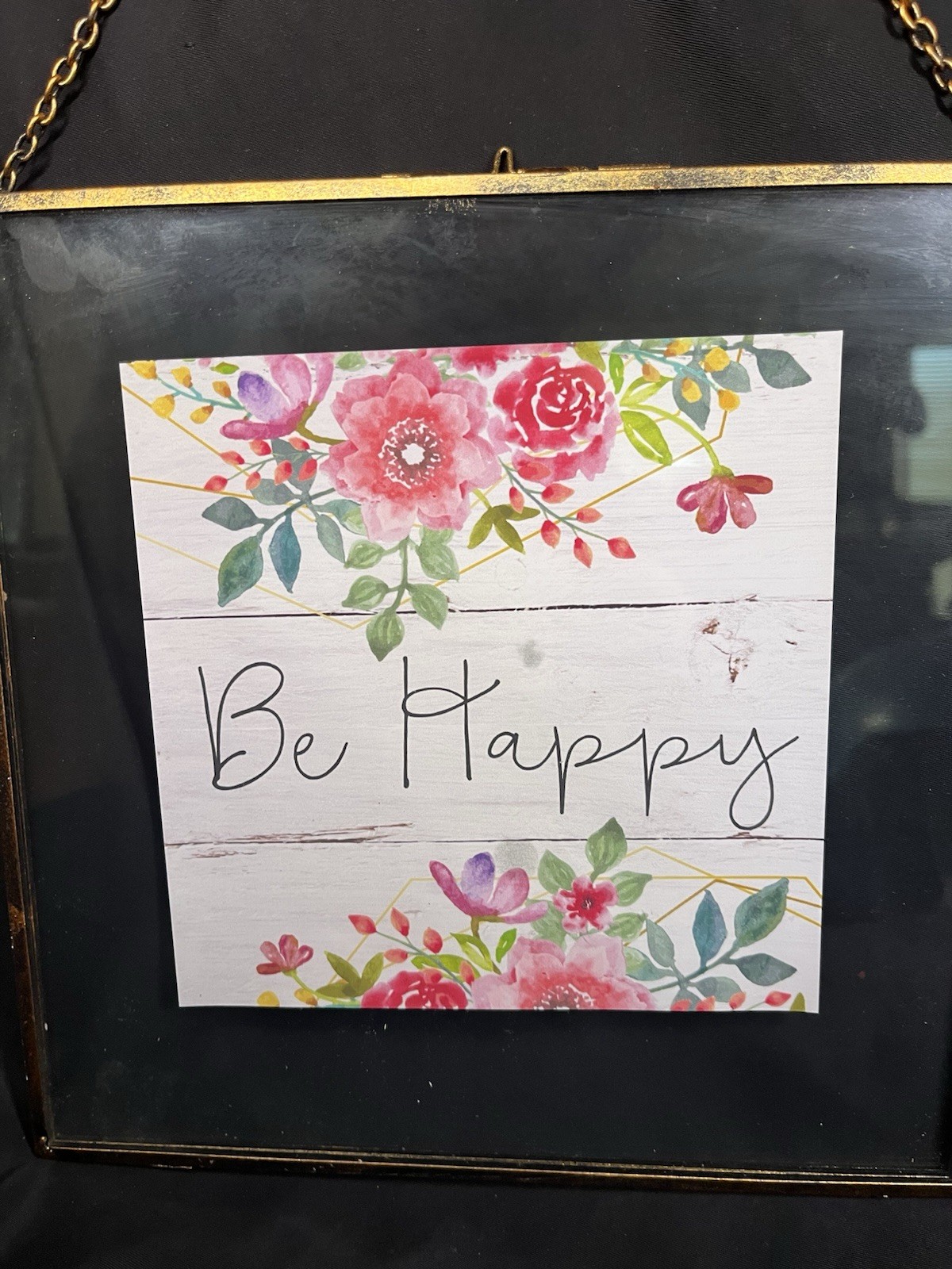 TRANSPAC BE HAPPY BRONZE & GLASS WALL ART DECOR NWT 9.5 X 9.5”