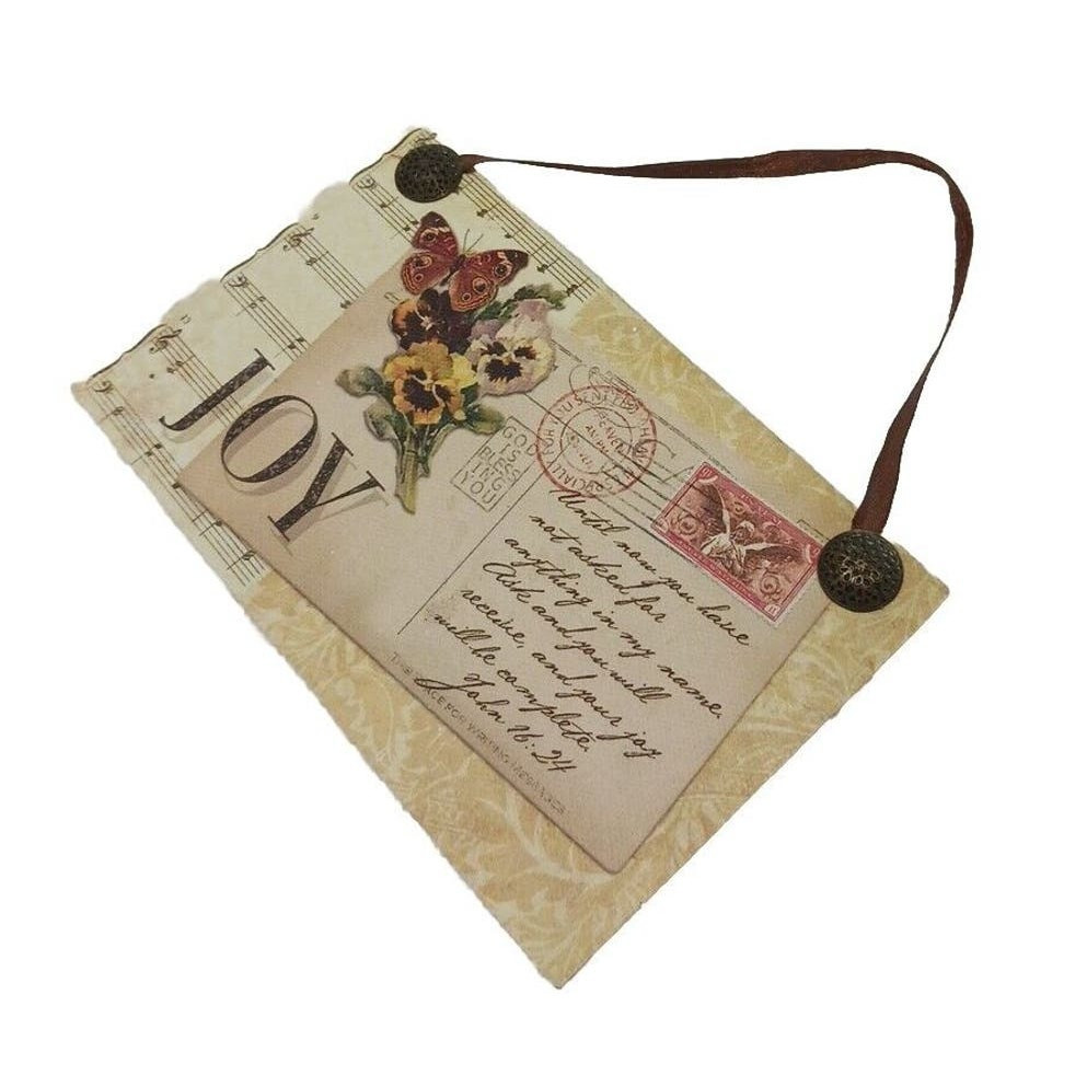 JOY Hanging Wall Decor Positive Bible Verse FLORAL Flower Postcard Butterfly Vnt