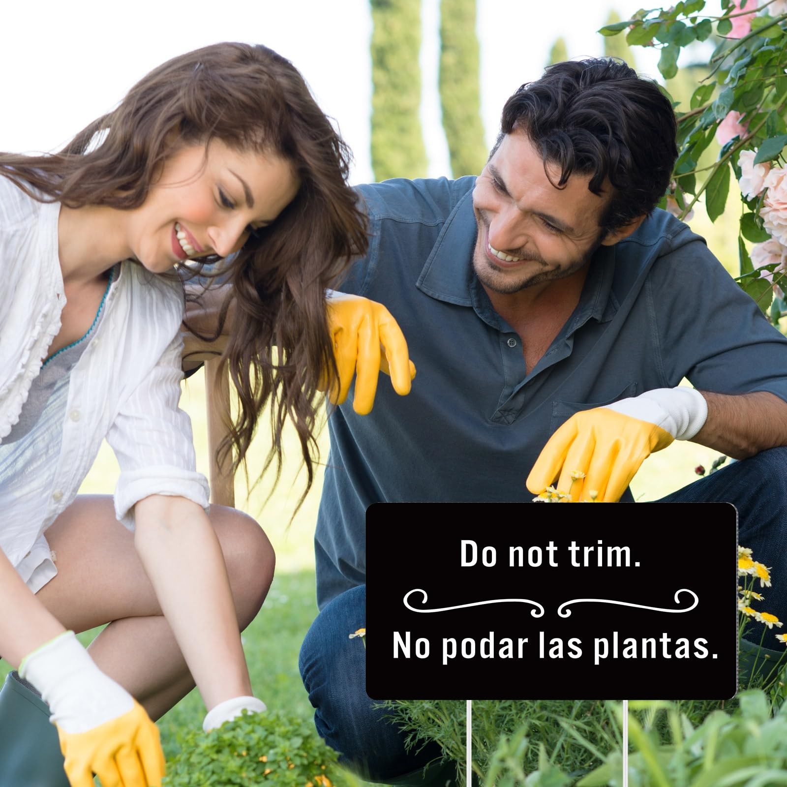 2 Pcs Do Not Trim Yard Signs with Plastic Stakes, 9.2” x 4.9” Bilingual Pla…