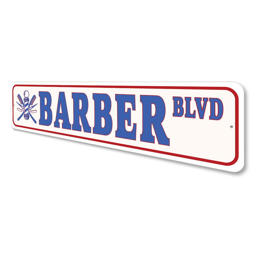 Barber Boulevard Sign Hair Salon Wall Decor Aluminum Metal Plaque