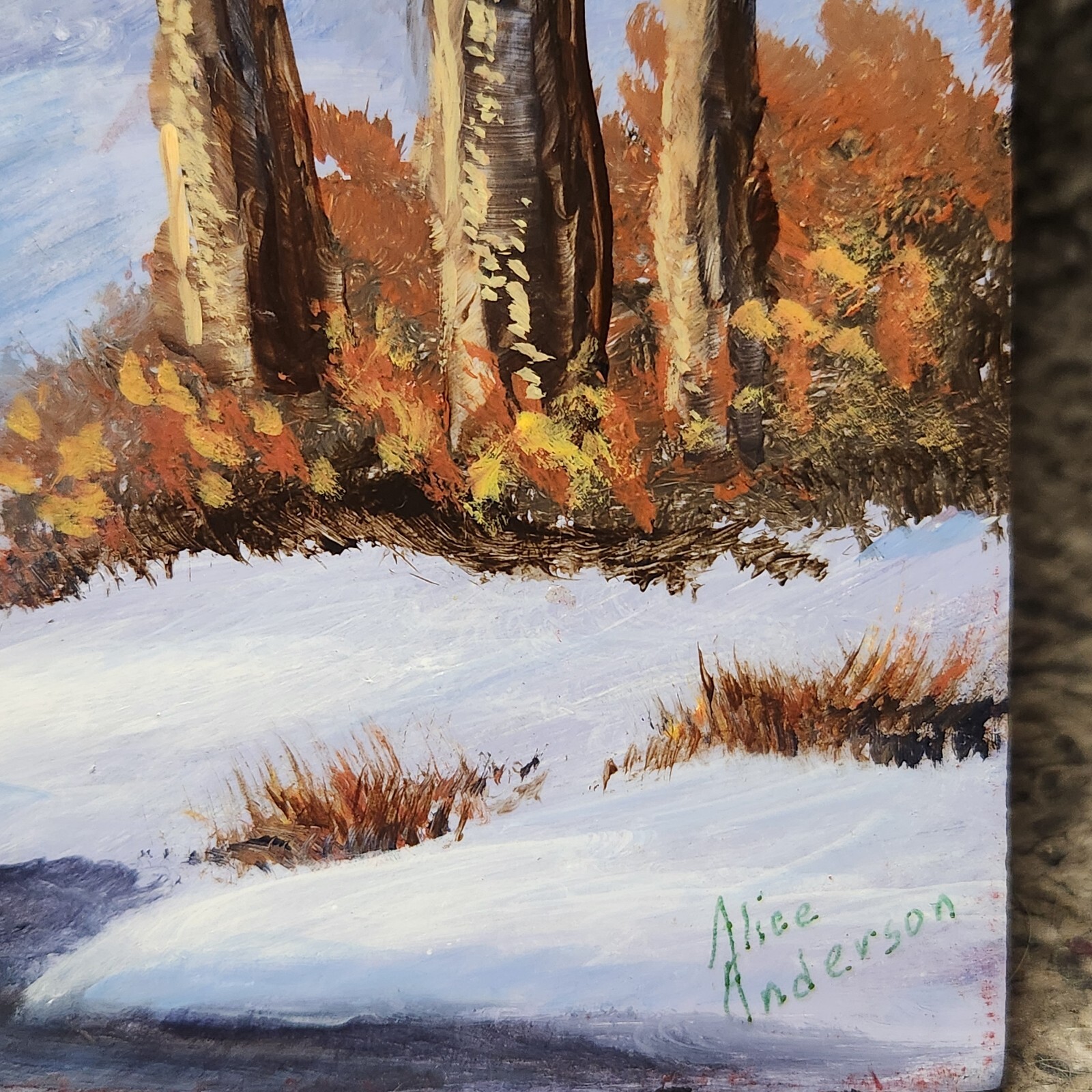 Hand Painted Signed Alice Anderson Wall Plaque Wildlife Deer In Woods 9-7/8 X 6″