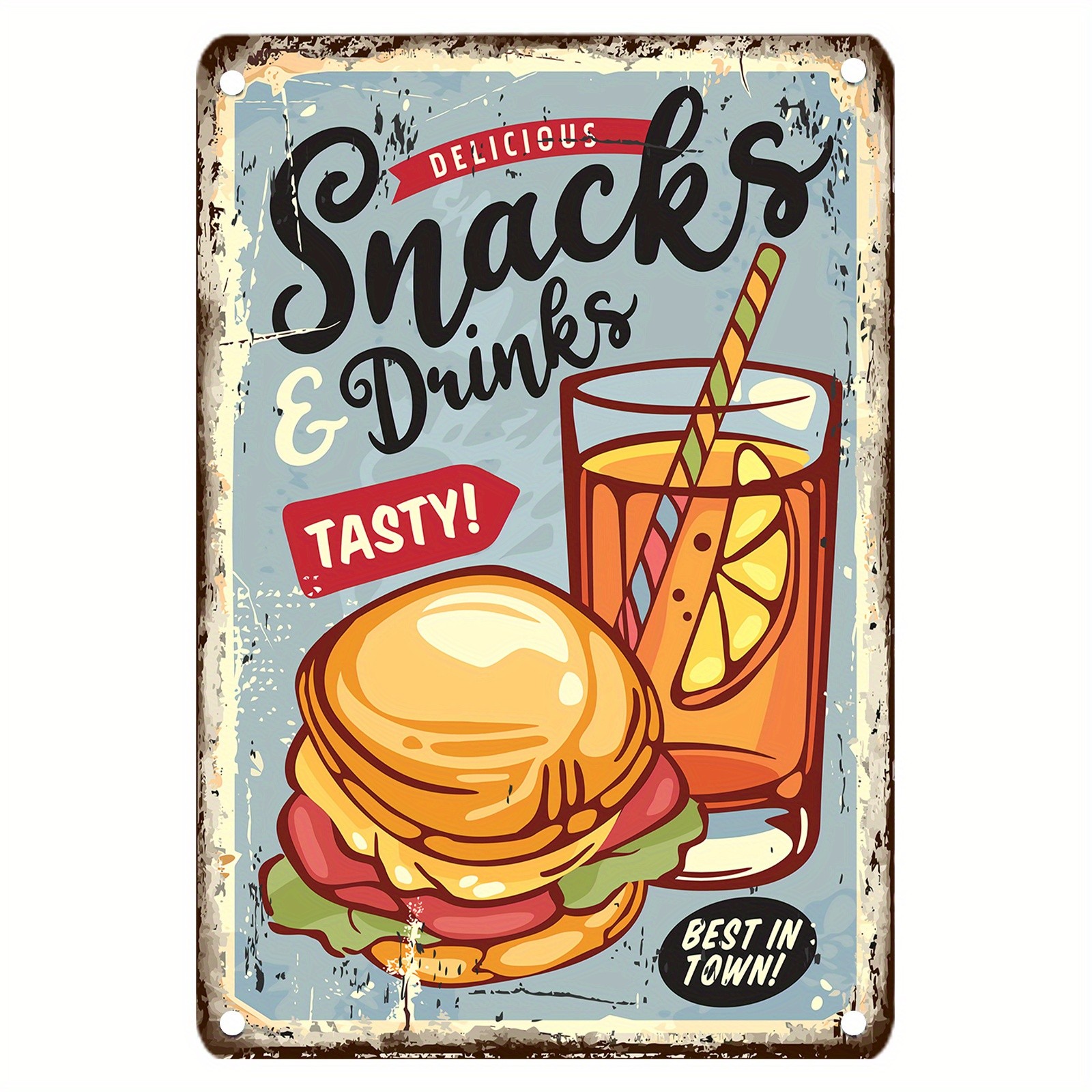 One Piece of Antique Food Signboard, 12 “X8 Tinplate Decoration, Tin Metal Signs