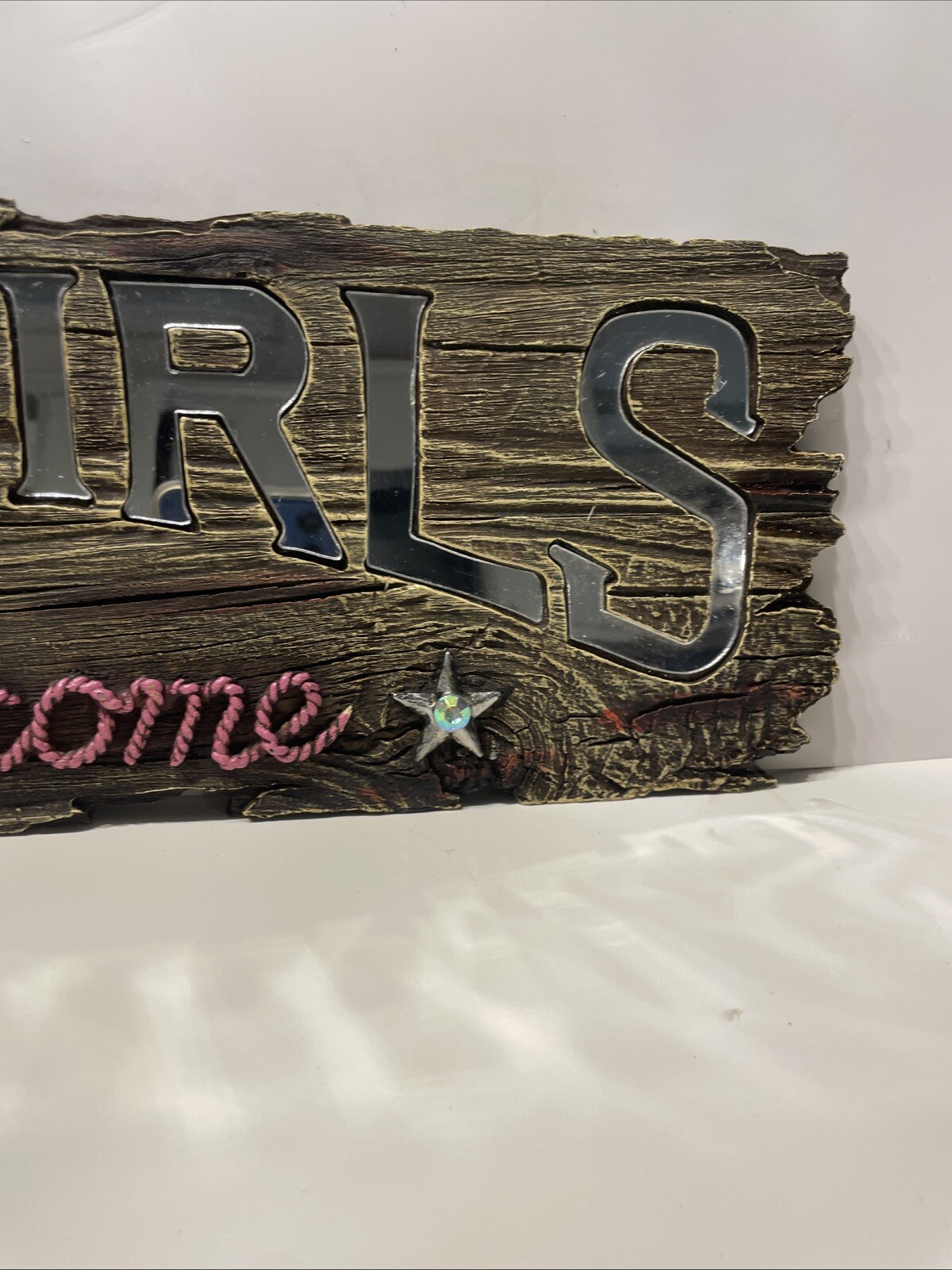 Home Accents COWGIRLS WELCOME WOODEN MIRRORED HANGING WALL DECOR PINK LETTER