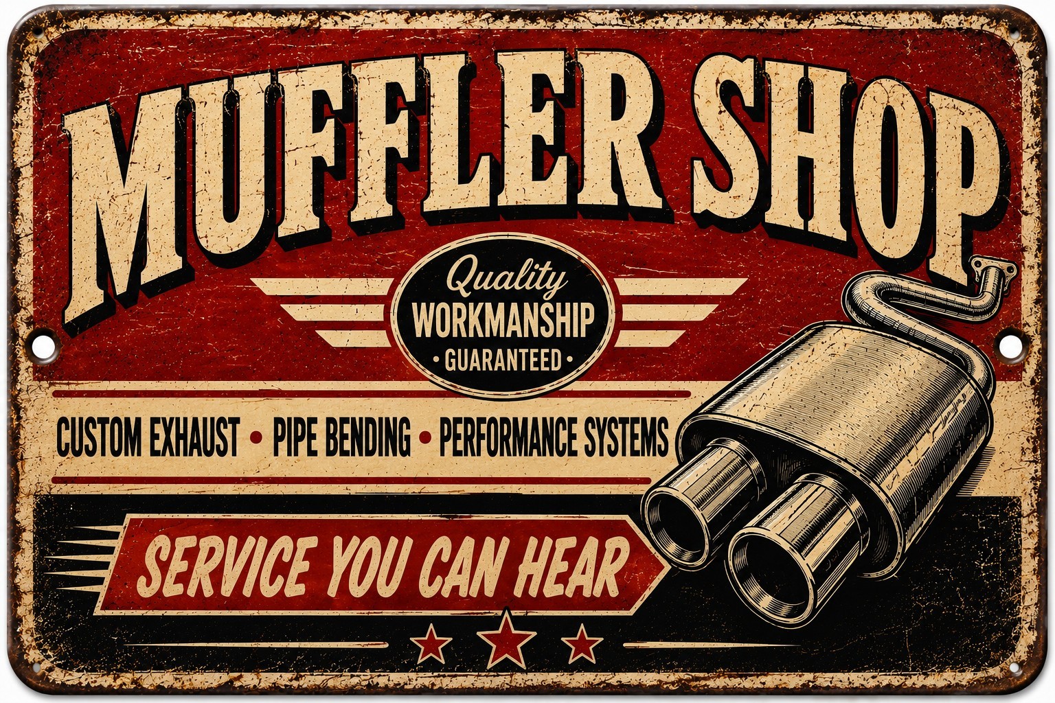 Retro Muffler Shop Sign Custom Exhaust Pipe Bending Garage Decor Metal 8×12