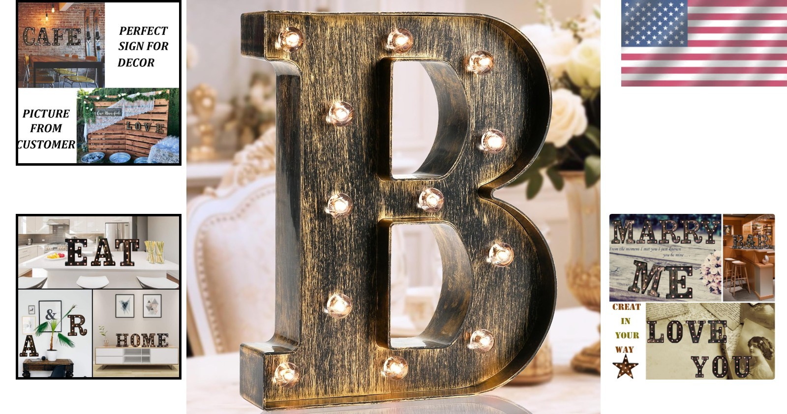 Golden Black LED Marquee Letter ‘B’ – Vintage Industrial Light for Events