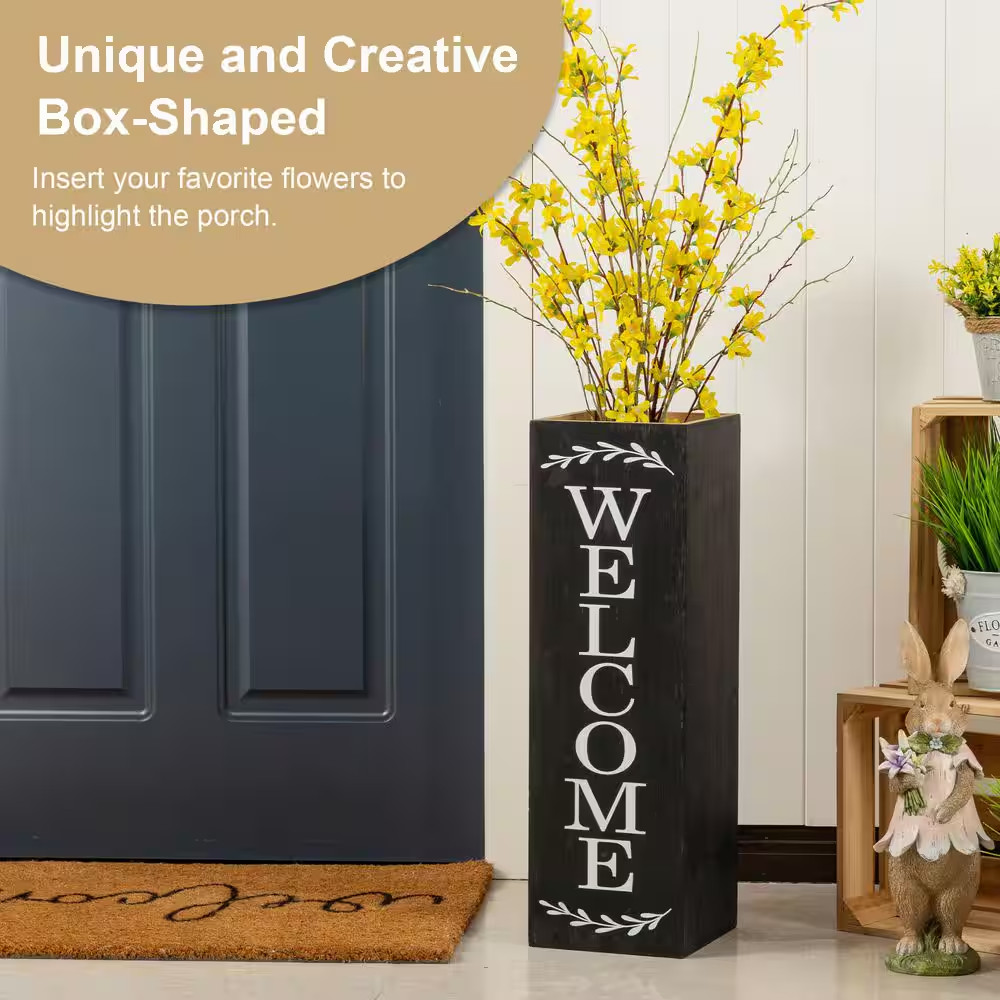 24 In. H Double Sided Solid Wood Black Boxed “WELCOME PORCH” Porch Sign