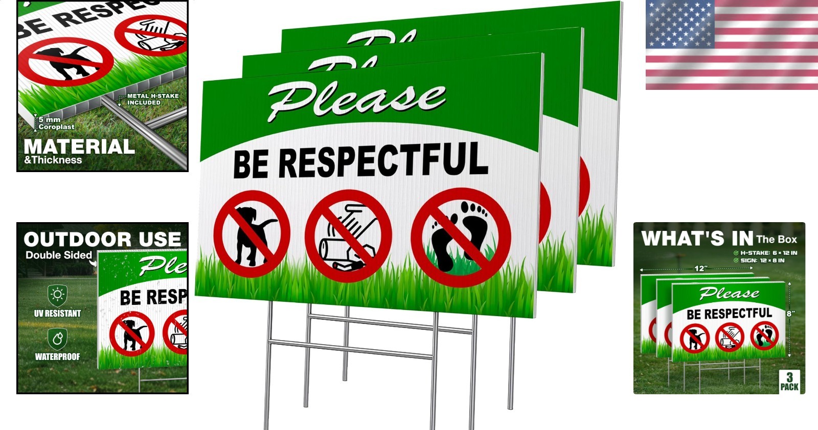 3 PC Keep Off Grass Dog Signs Yard Stake Outdoor Weatherproof 8×12 Double Sided