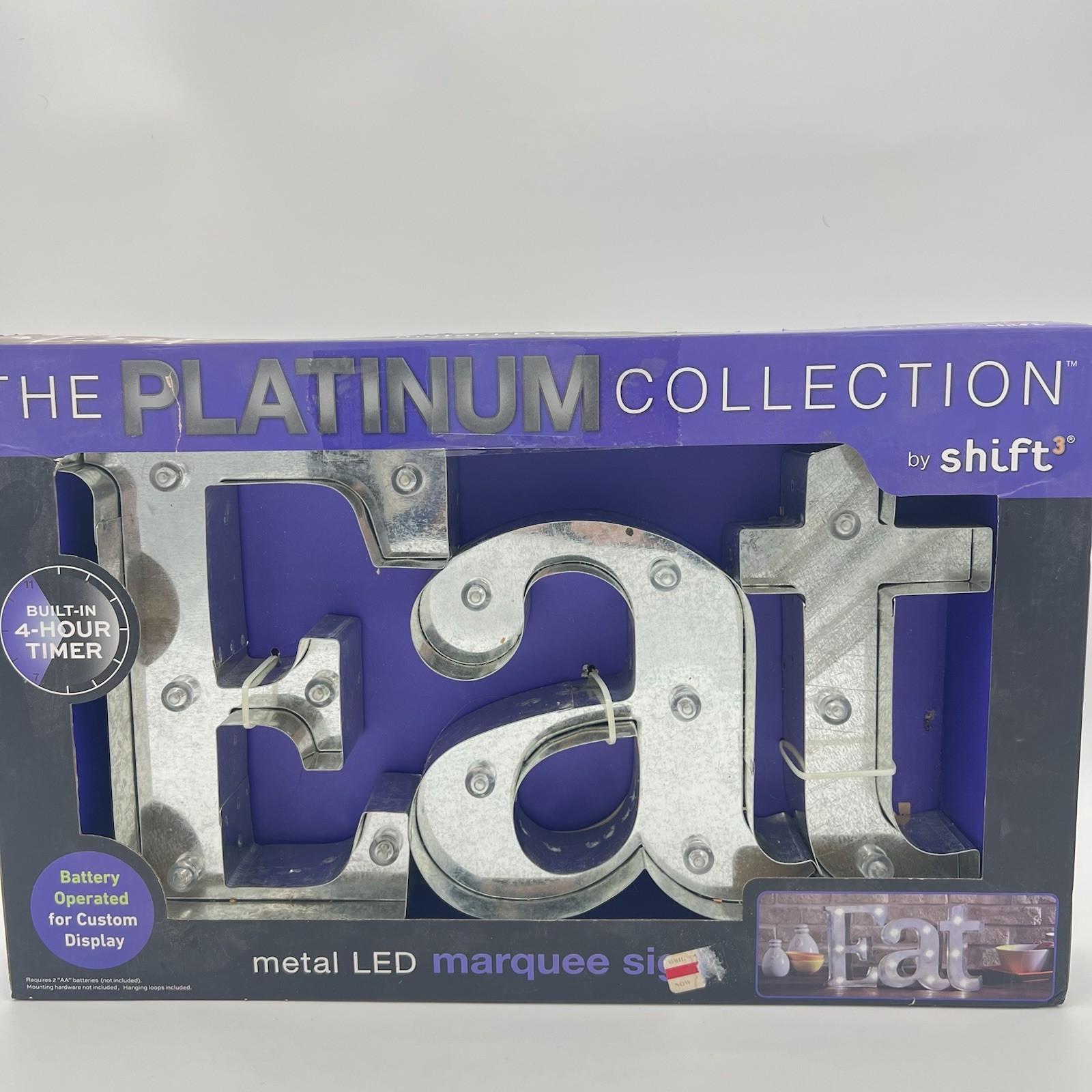 New Metal Eat Marquee Sign LED Warm White Lights Battery Operated