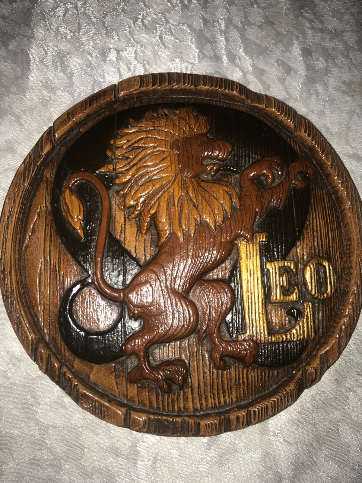HAND PAINTED Plaster 3D LEO Rampant LION Horoscope ZODIAC Astrology WALL PLAQUE