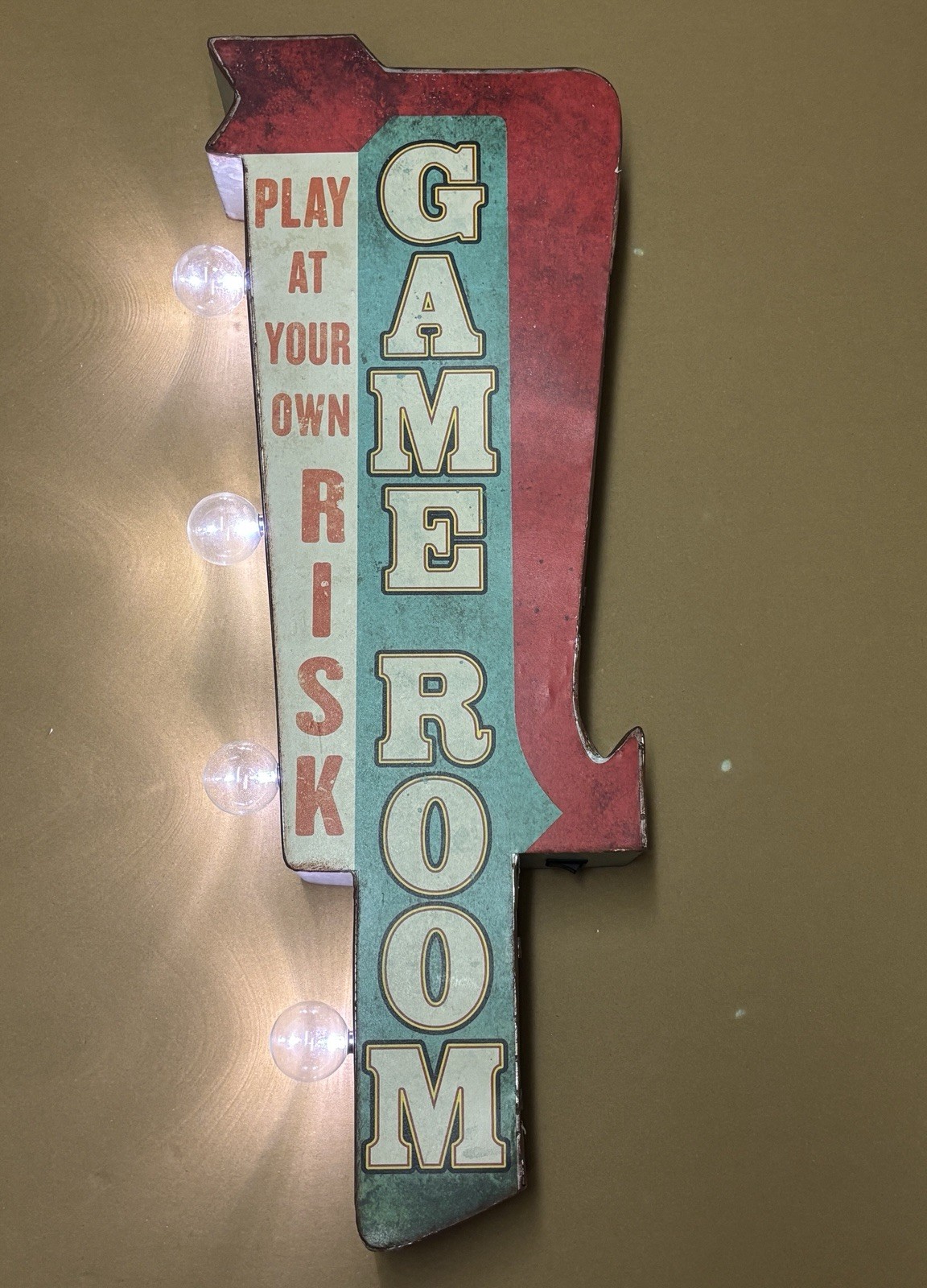 Game Room Play At Your Own Risk Double Sided 25″ Marquee LED Sign Vintage Design