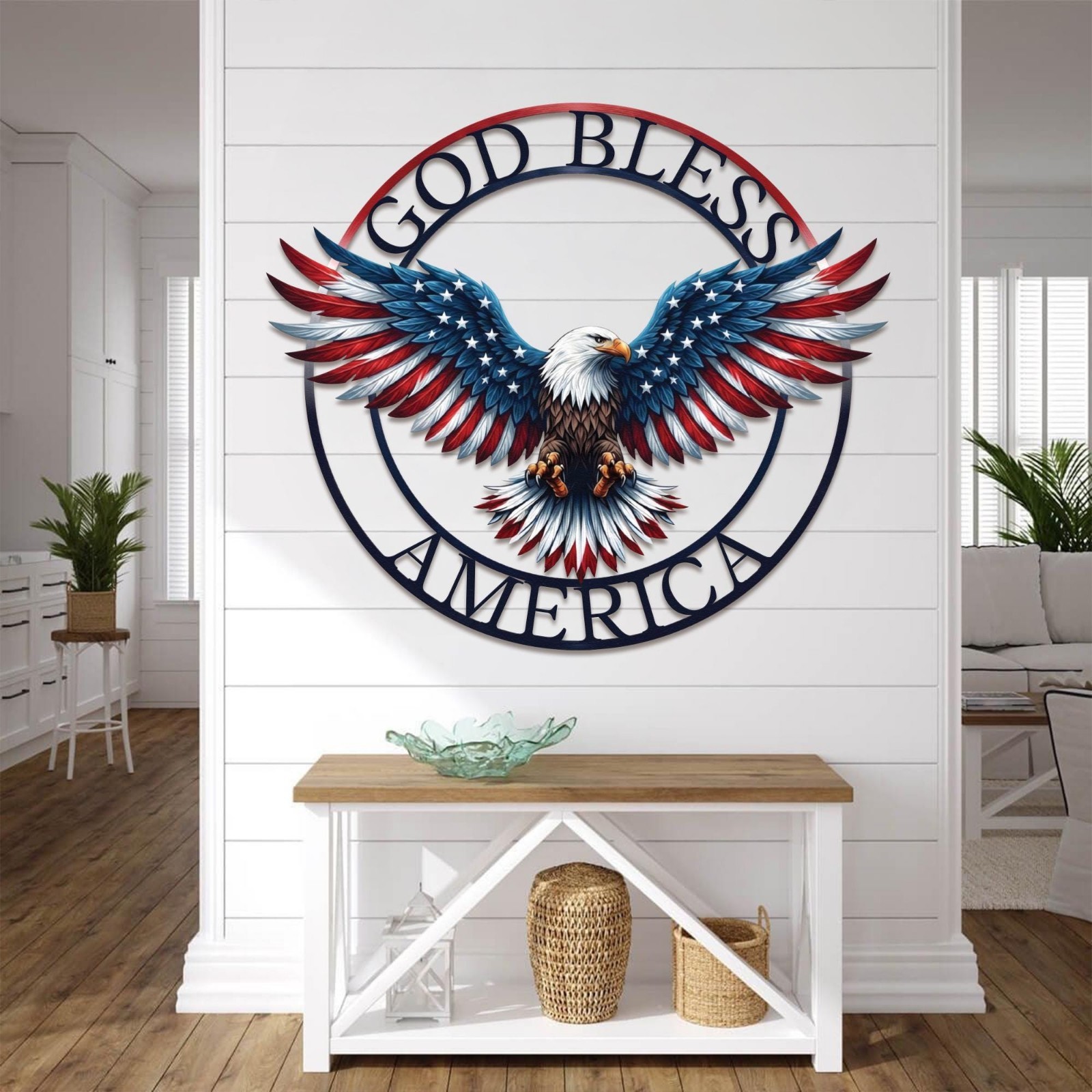 God Bless America Eagle Metal Sign, Patriotic USA Wall Decor, Christian Gift