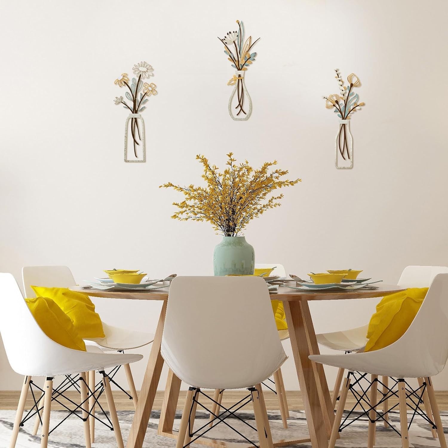 3 Pieces Metal Flowers Wall Art- Rustic Farmhouse Decor Minimalist Home Decor