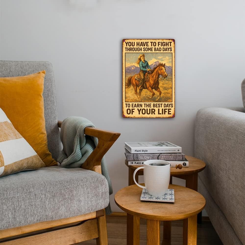 Vintage Cowgirl Metal Tin Sign 8×12 Western Horse Farmhouse Wall Decor Gift