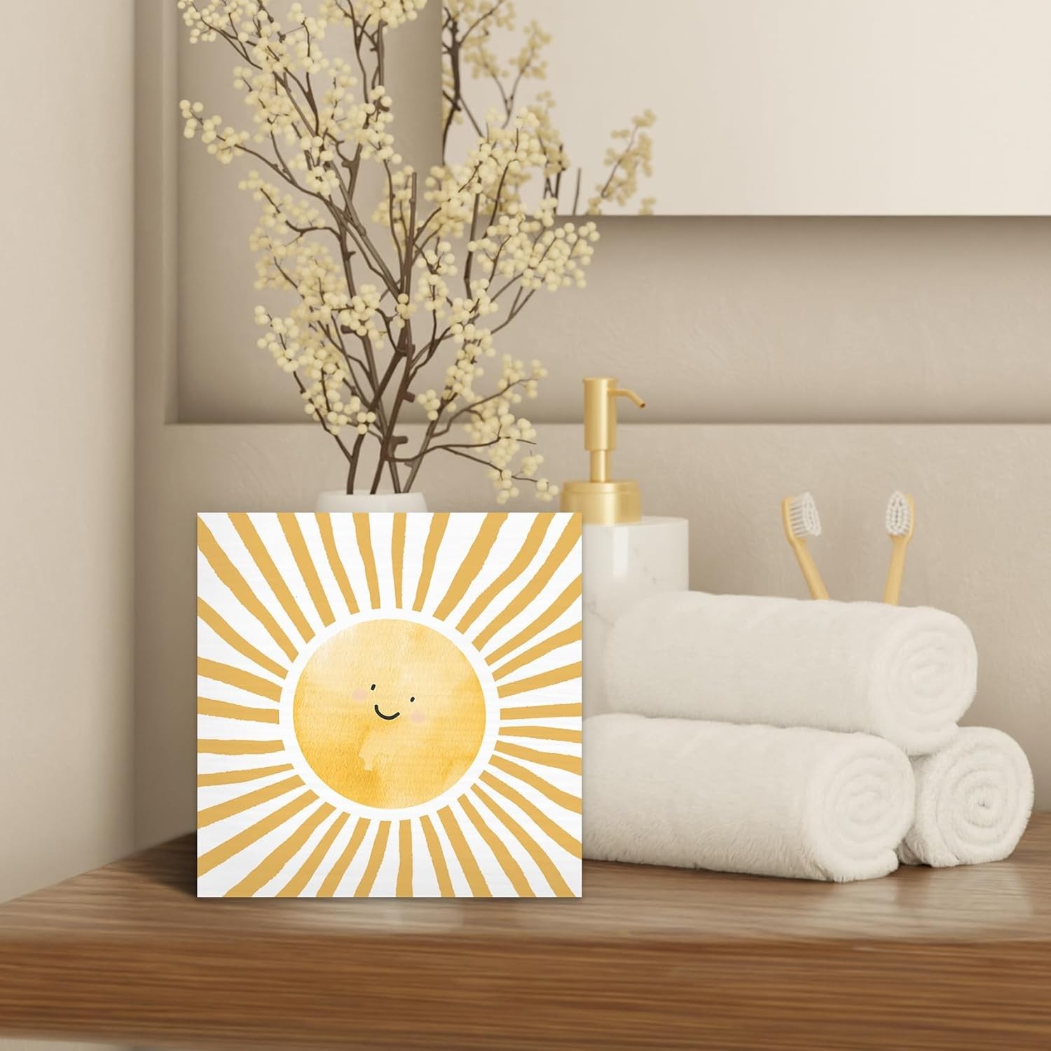Inspirational Sun Sunshine Wood Box Sign Desk Decor 5X5, Pop Smiles Rustic