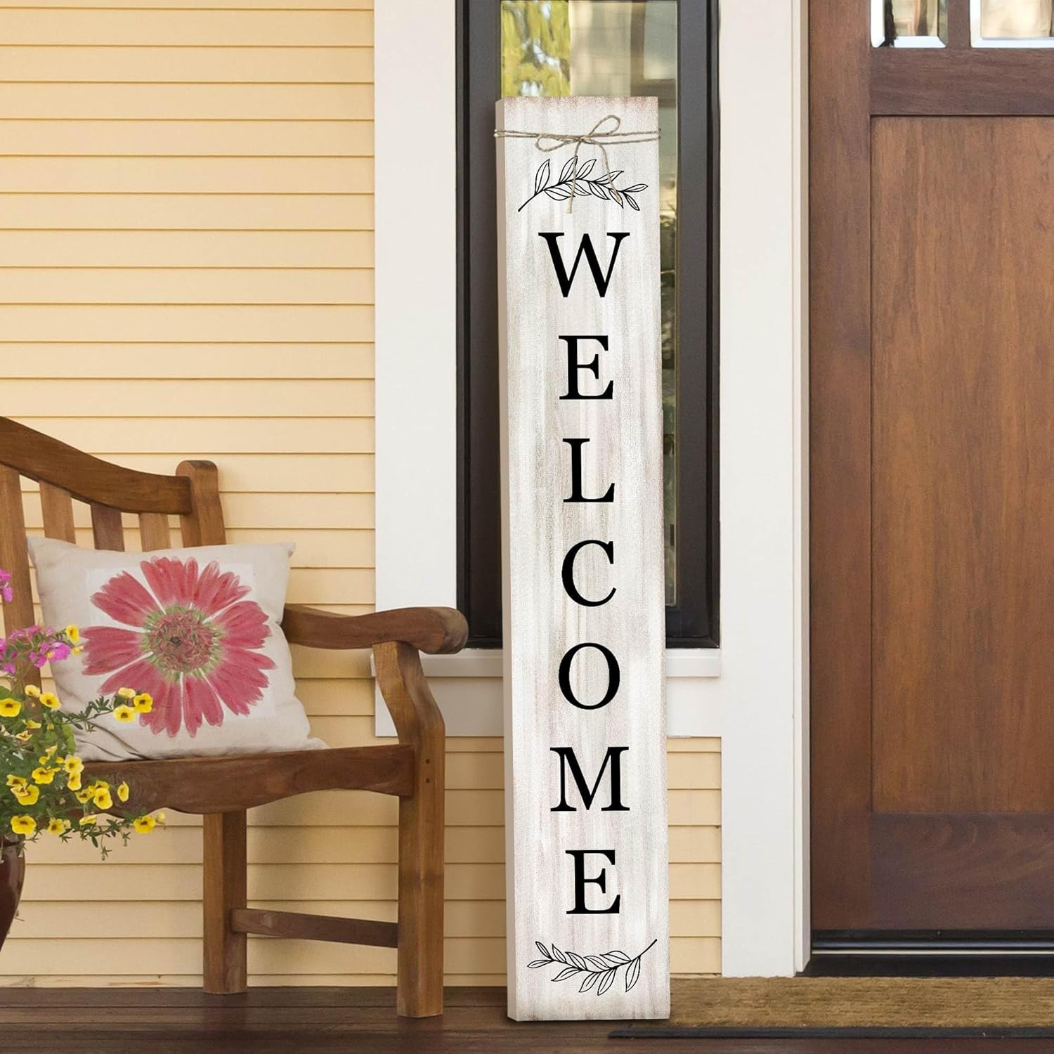 Welcome Sign for Front Porch Standing – Wooden Vertical Hanging Farmhouse Decor