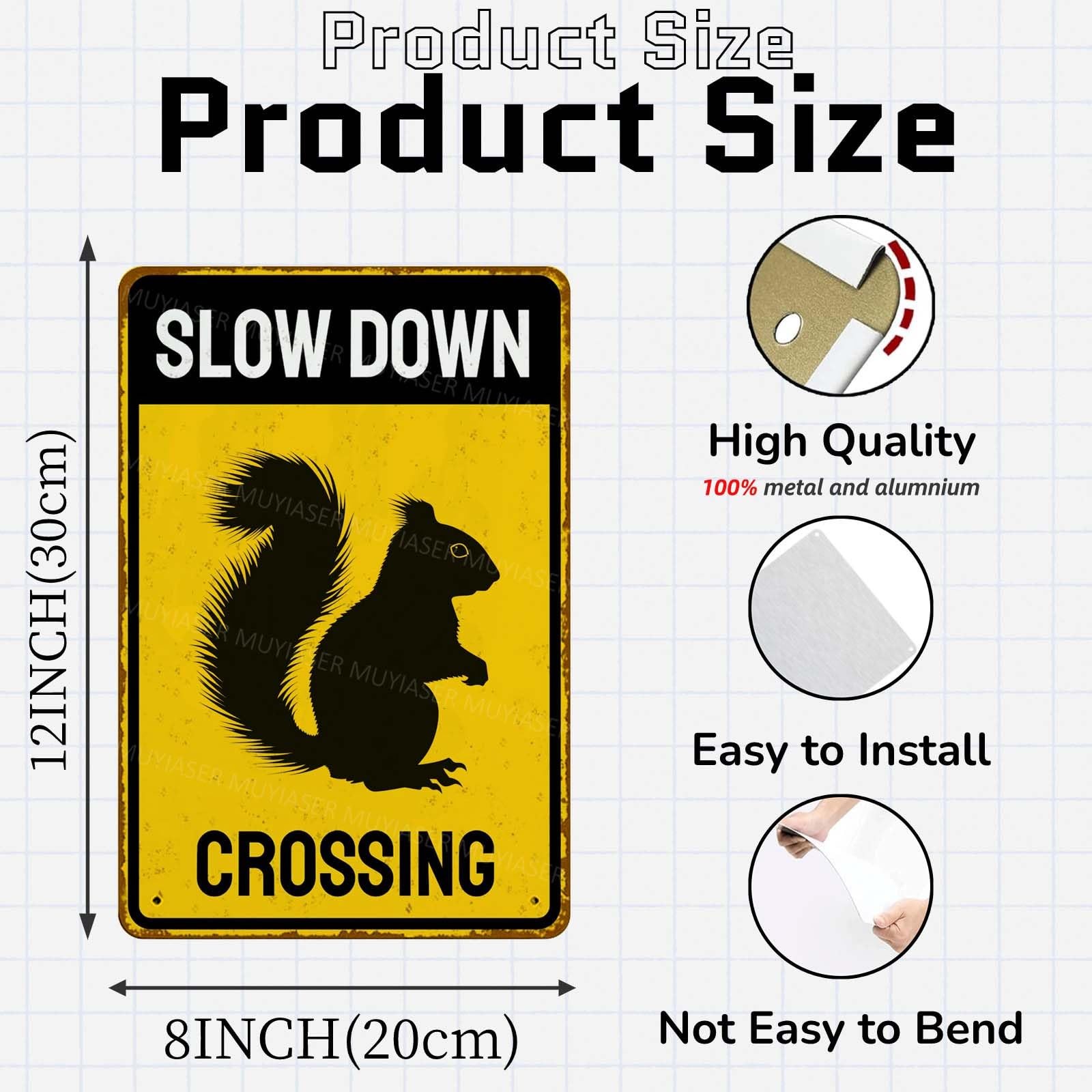MUYIASER Metal Sign Squirrel Slow Down Crossing Sign Aluminum Metal Tin Signs…