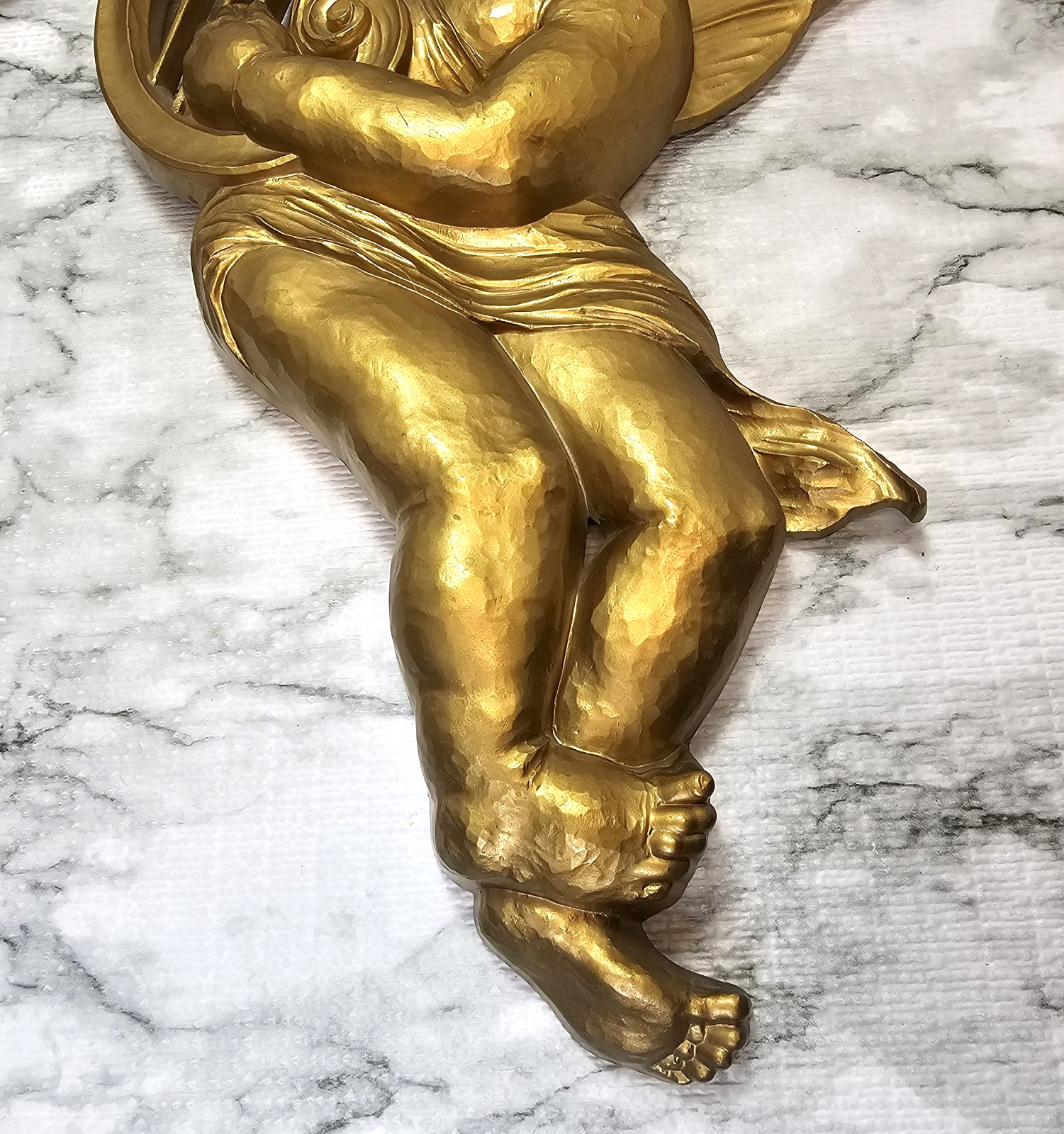 Pair 1963 LARGE Gold Musical Cherubs Angels Wall Plaques Dart 16″ Tall Vintage