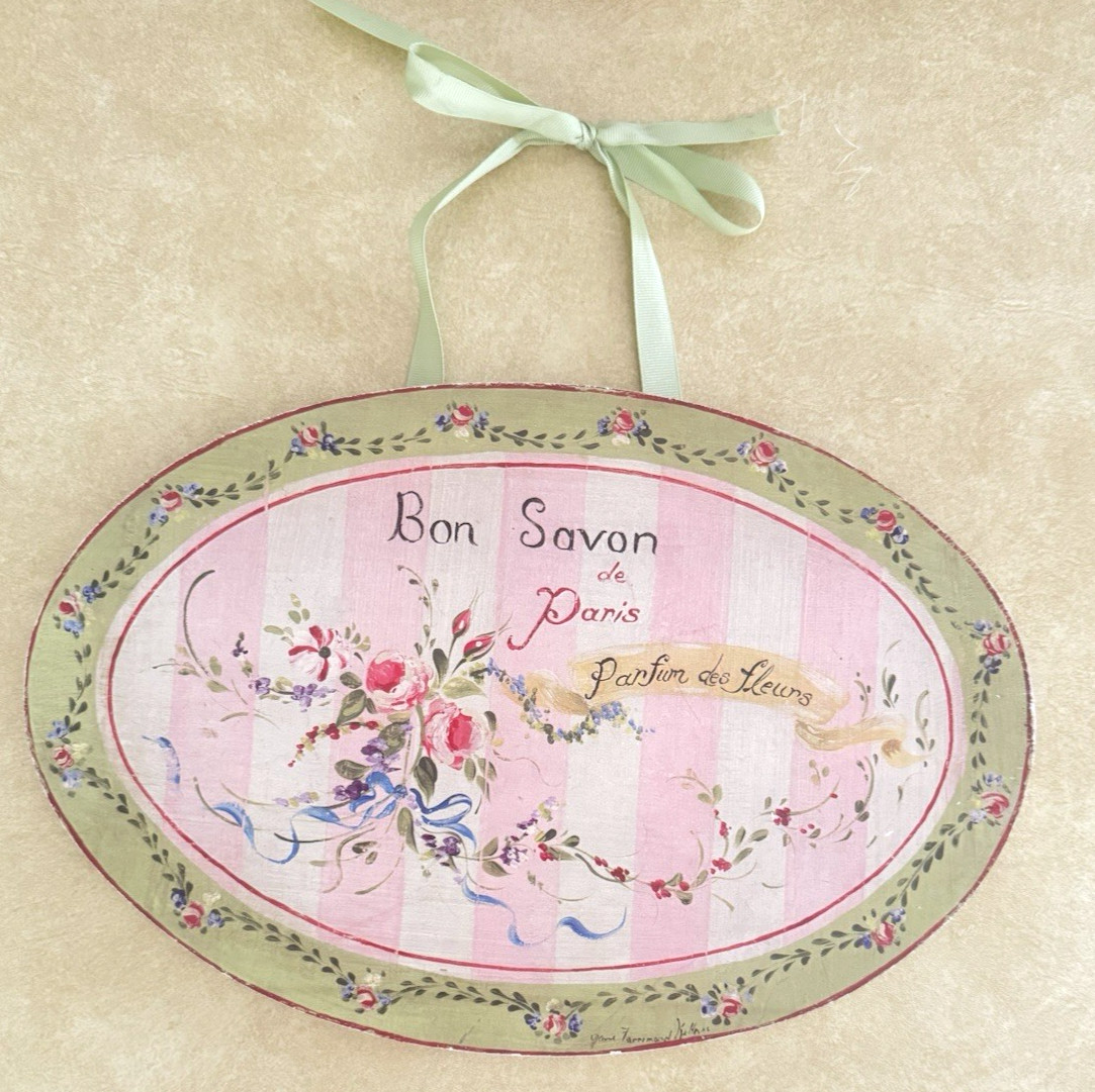 Stupell Vintage The Bon Savon de Paris Pink Stripe Oval Plaque 15″L x 10″H