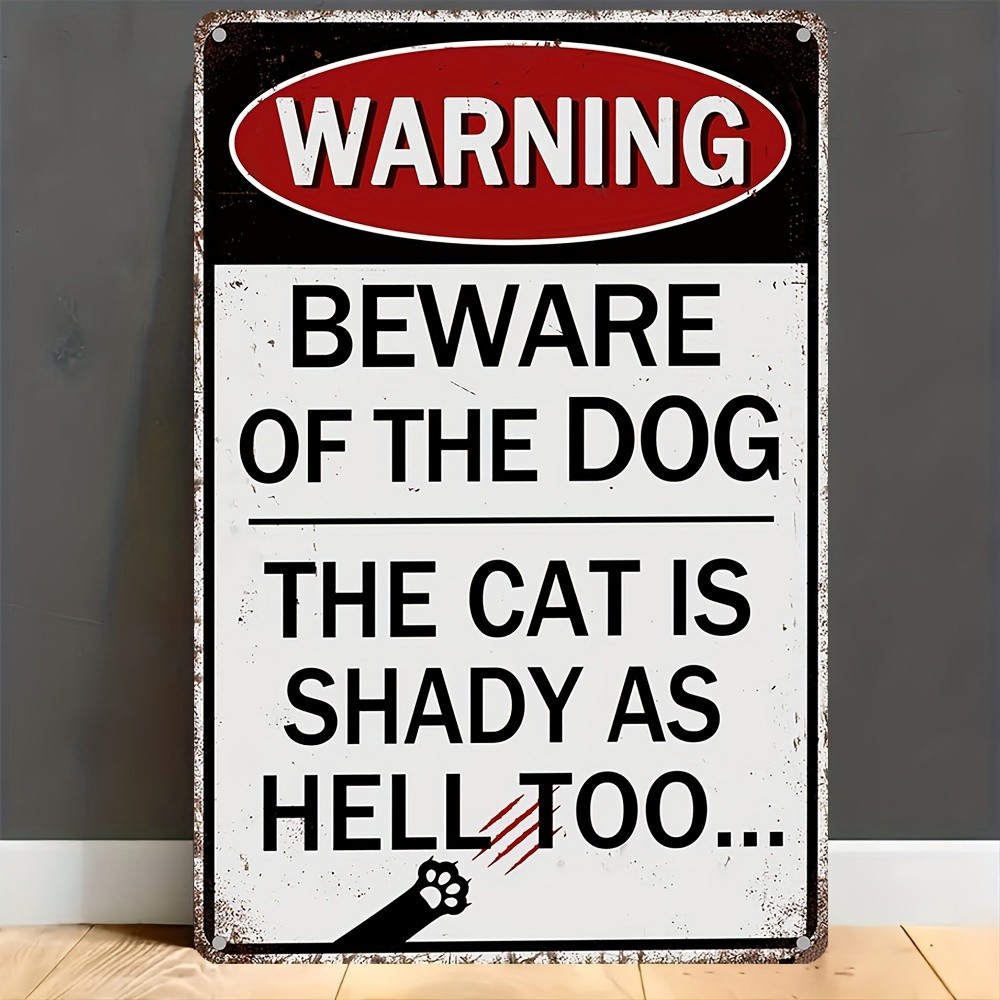 Funny Cat Dog Warning Metal Sign Vintage Yard Garden Outdoor Wall Decor Gift