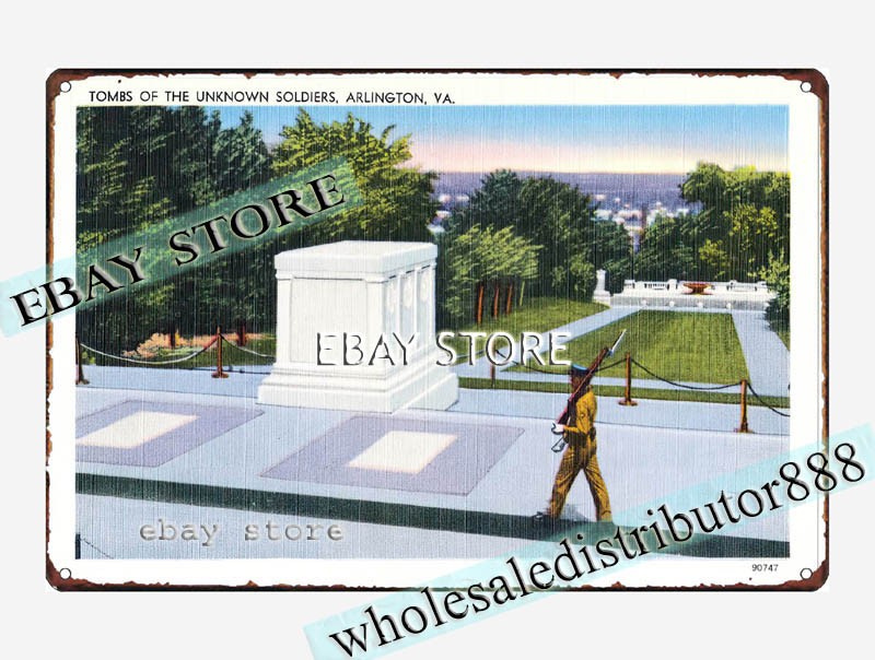 1930-45 Tombs of Unknown Soldier, Arlington, Virginia tin sign office bar decor