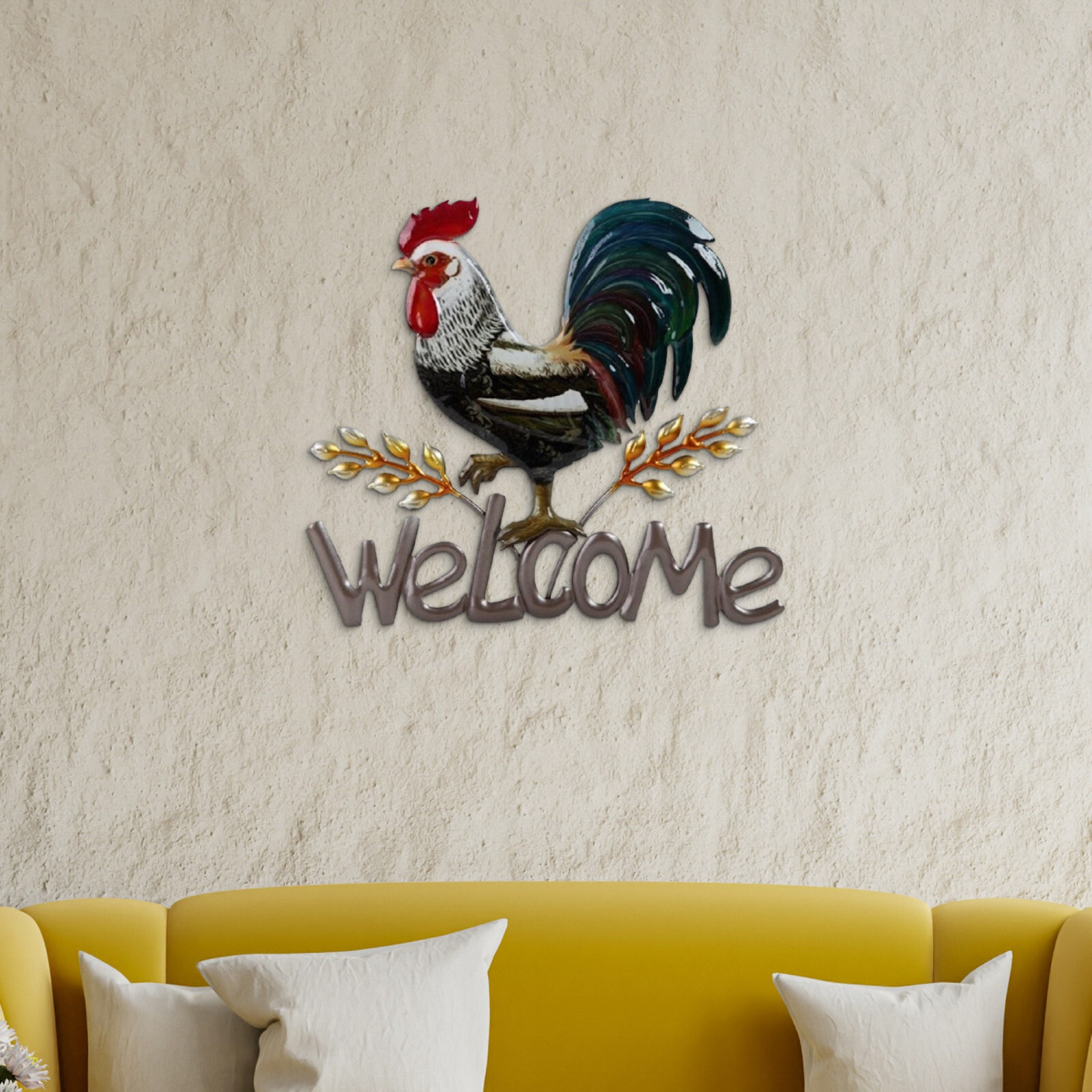 12 1/4″ wide Rooster Welcome Wall Plaque Decor Ornament Home Decor Unique Gift