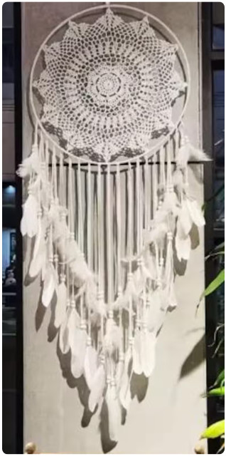 DREAMCATCHER-Large Dreamcatcher Hanging Ornament, Handmade, Beige 16″ x 48″