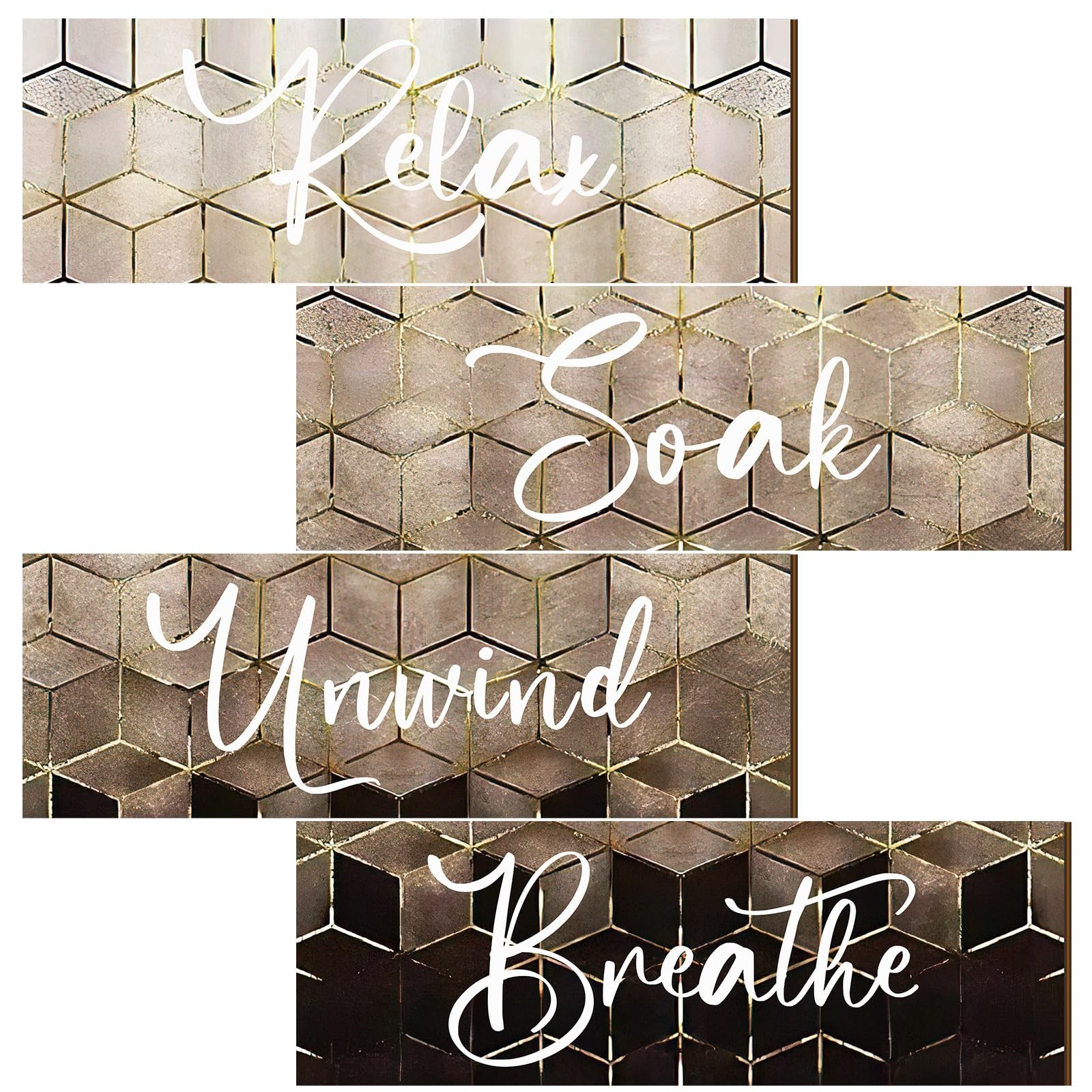 4 Pcs Brown Bathroom Wall Decorations Modern Gradient Wood Wall Art Beige Bat…