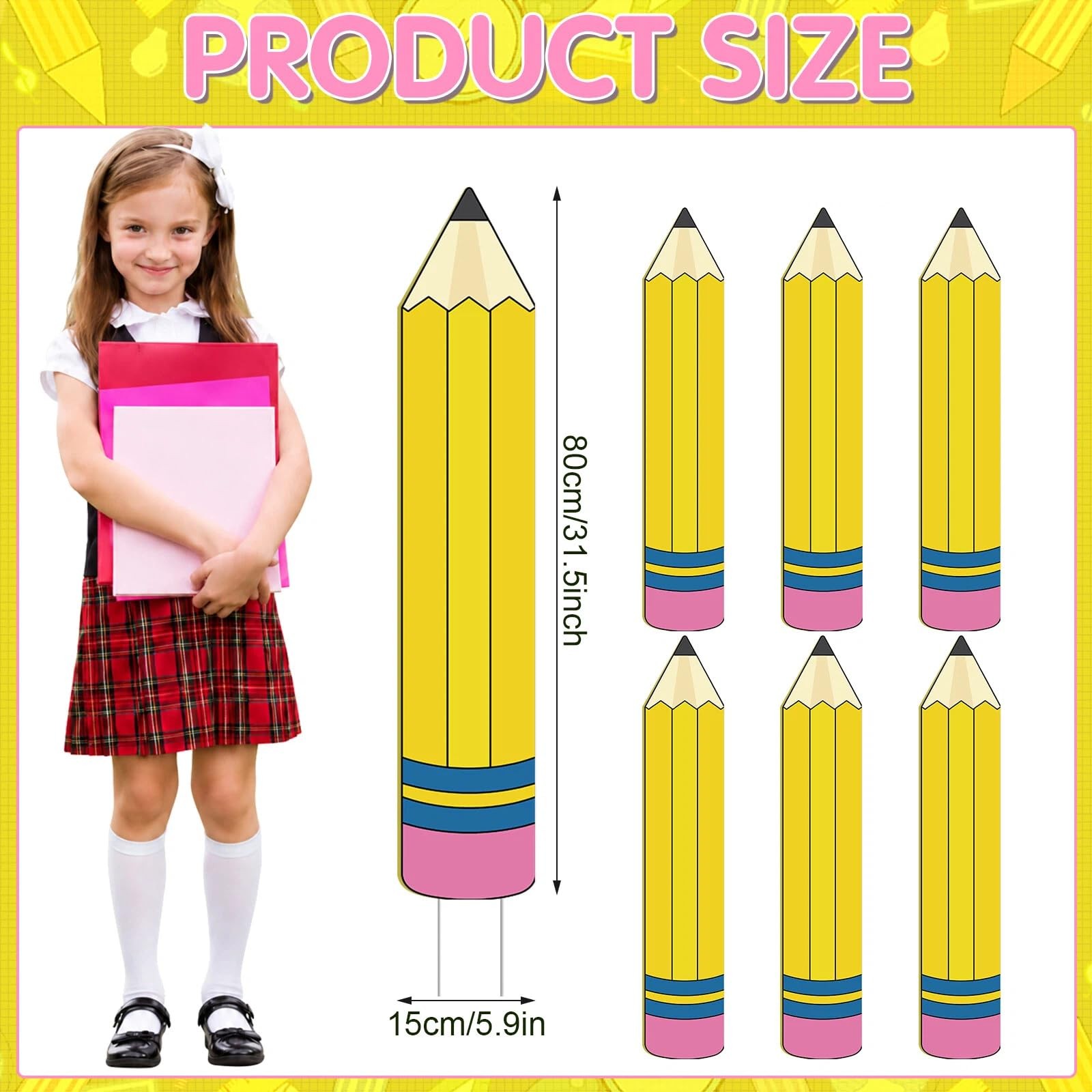 6 Pack Back to School Pencil Yard Signs, Large Welcome Back to School Yard De…
