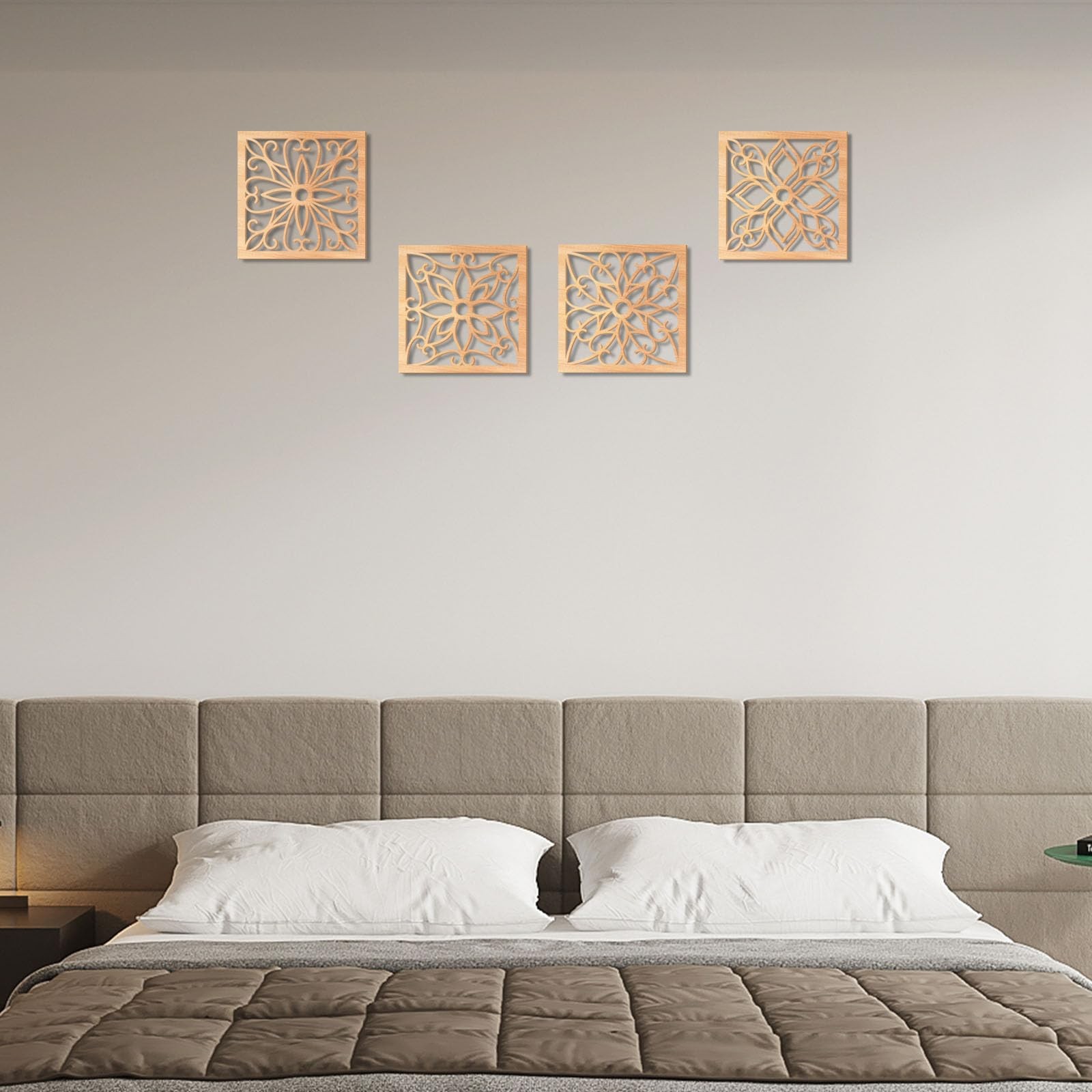4 Pieces Thicken Rustic Wall Decor,Flower Carved Wall Art,Wooden Hollow Carve…