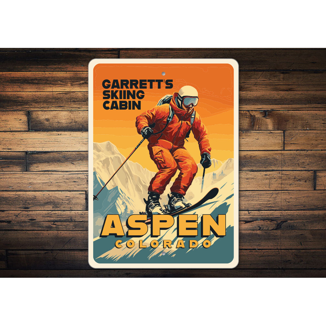 Personalized Retro Ski Location Cabin Sign