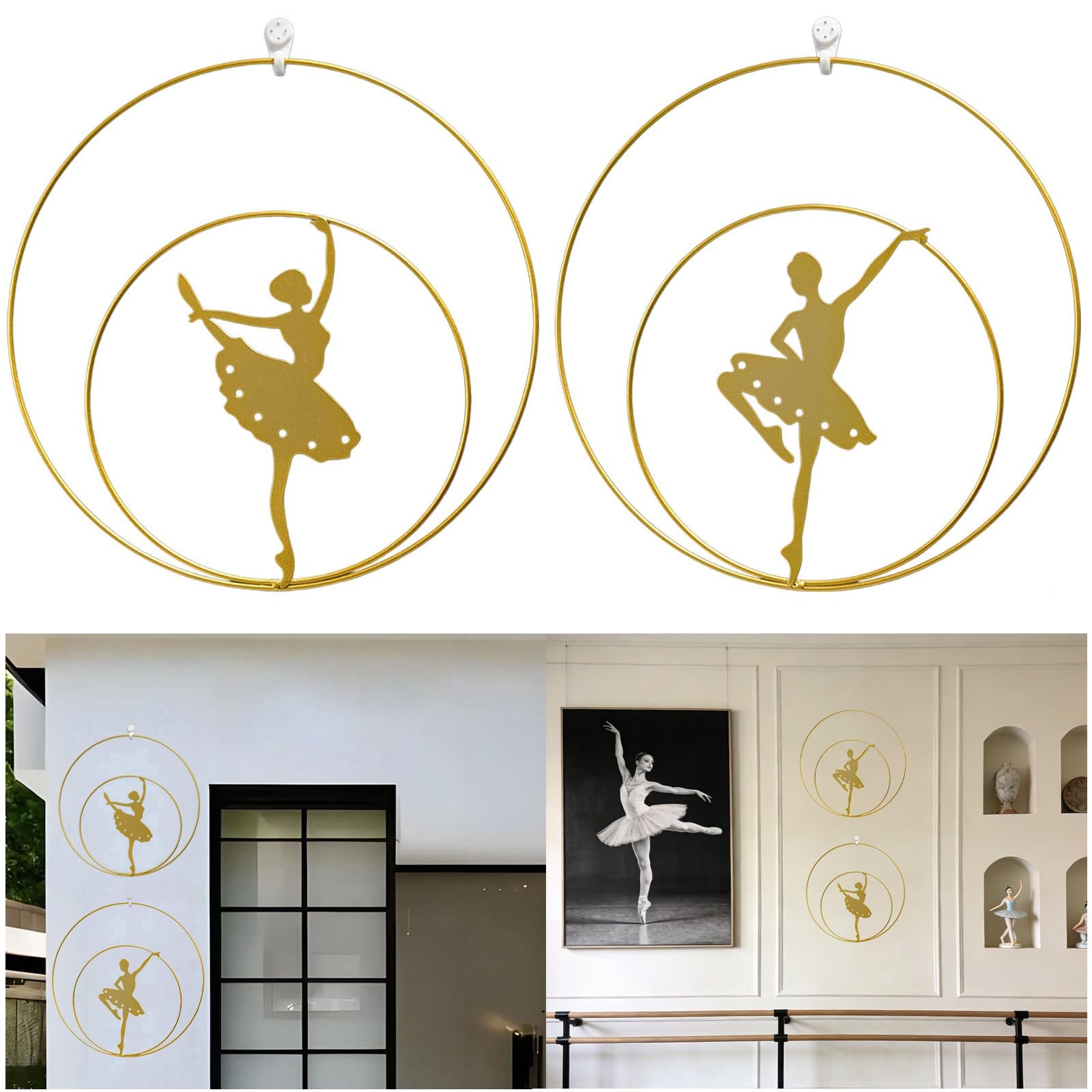 2Pcs 11″ Gold Round Metal Ballet Wall Art Decor Minimalist Hanging Sign for L…