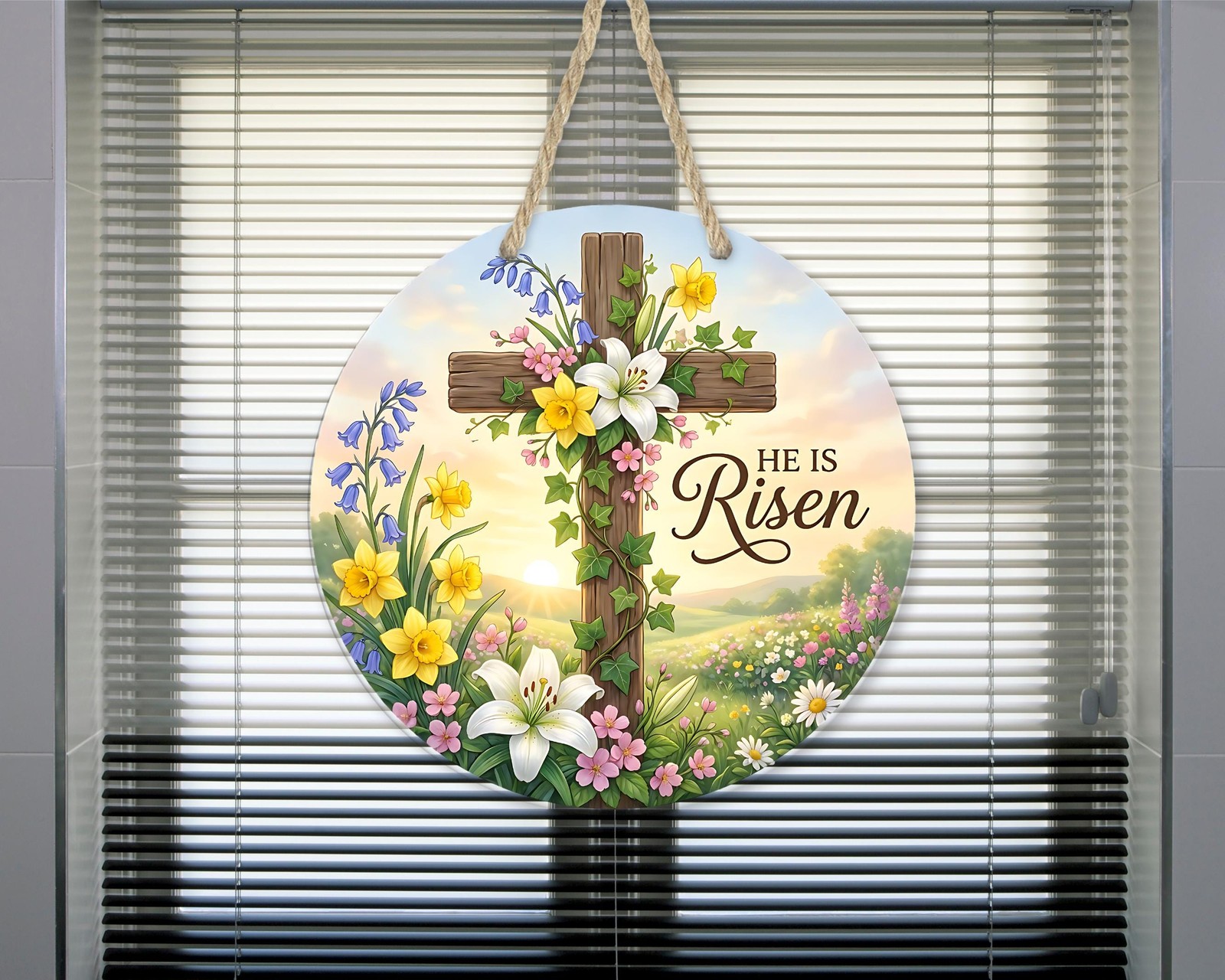 Aluminum Door Sign He Is Risen Easter Weatherproof Smooth Outdoor Decor