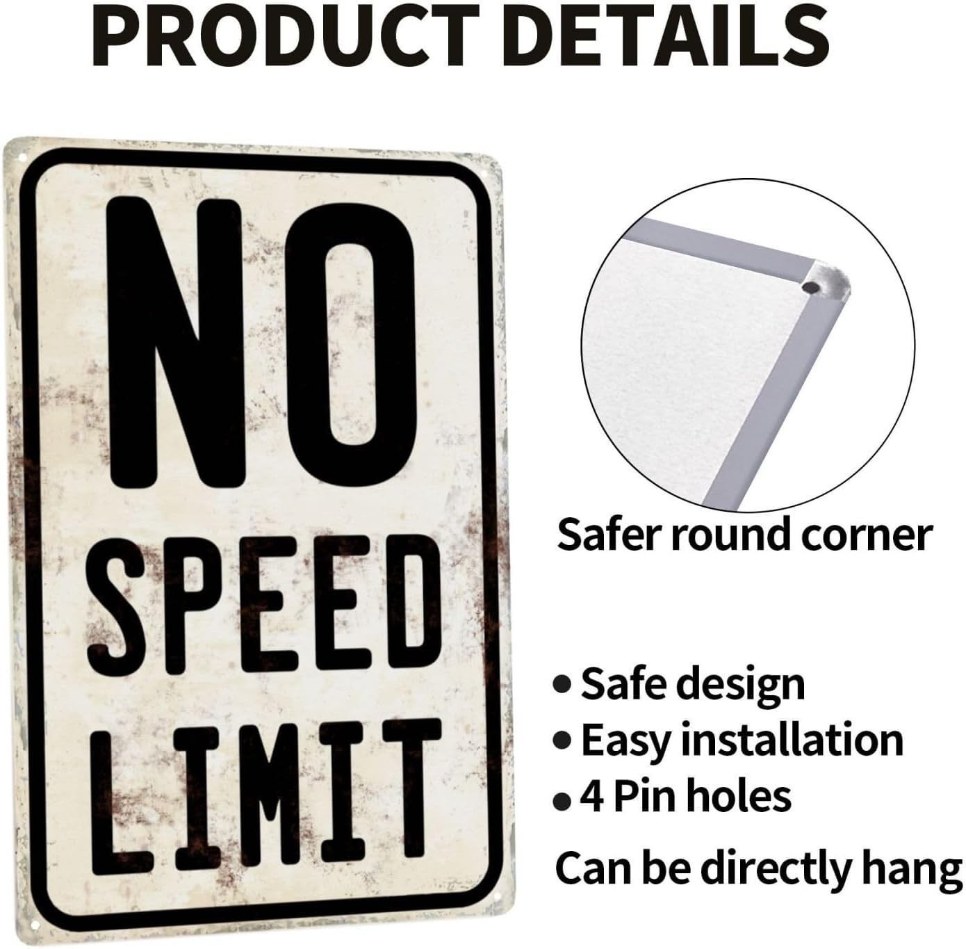 Car Room Wall Decor Vintage Metal Sign No Speed Limit Signs For Boys12x8 Inches