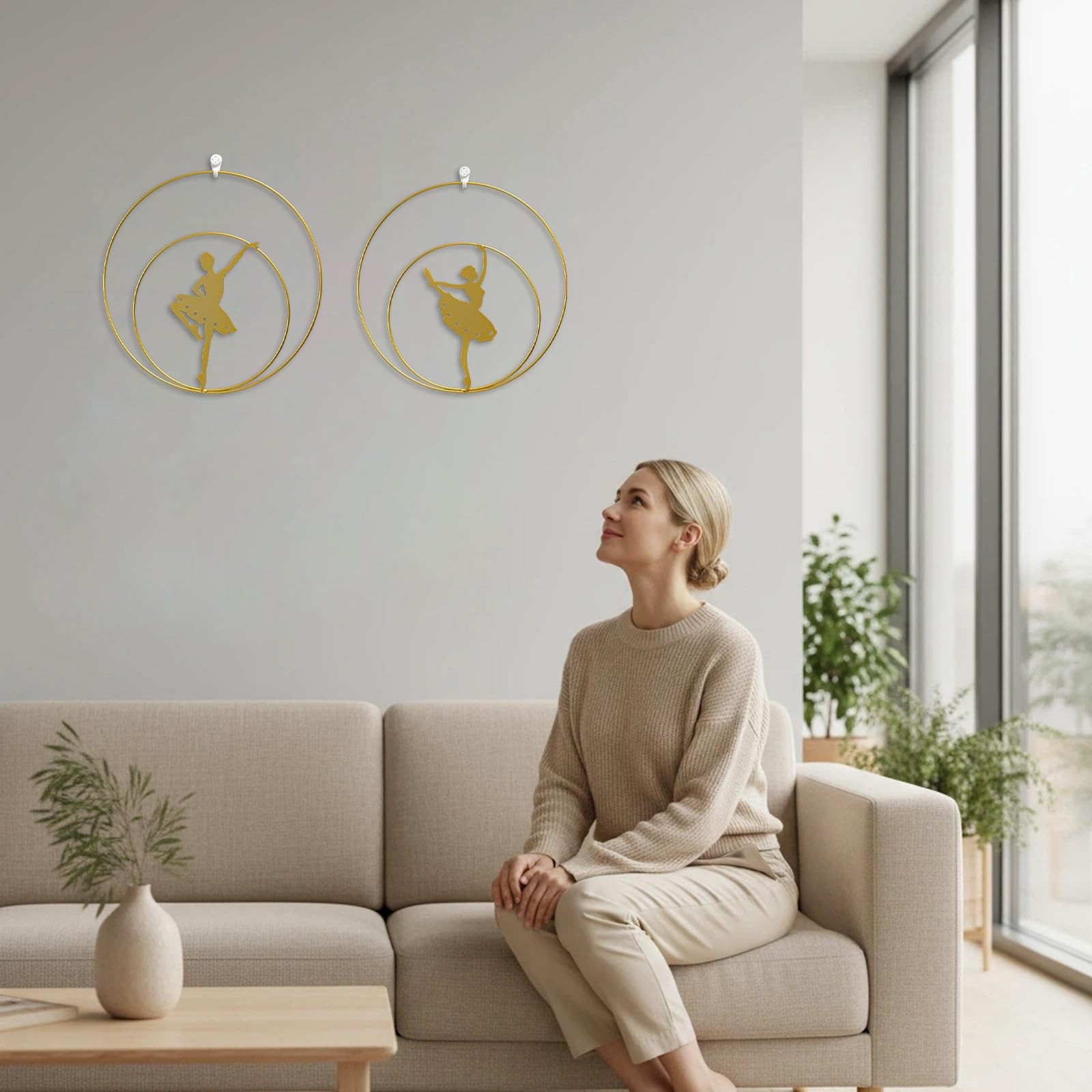 2Pcs 11″ Gold Round Metal Ballet Wall Art Decor Minimalist Hanging Sign for L…
