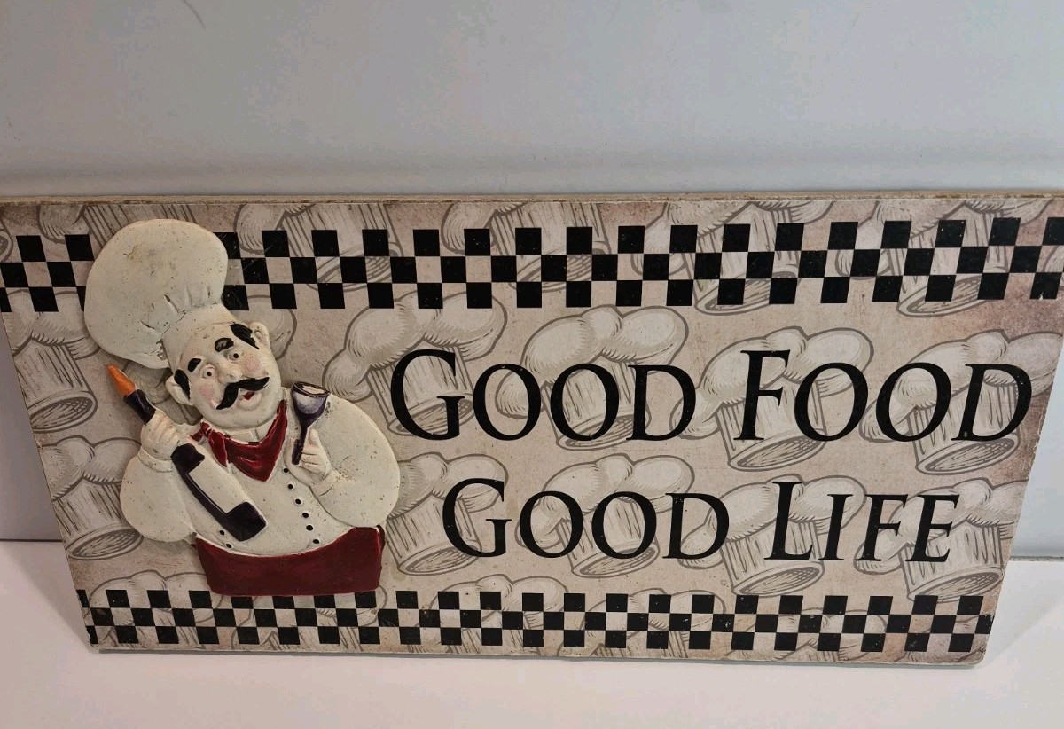 Good Food Good Life Kitchen Wall Plaque 3D Chef Italian Cafe Farmhouse Decor 14″