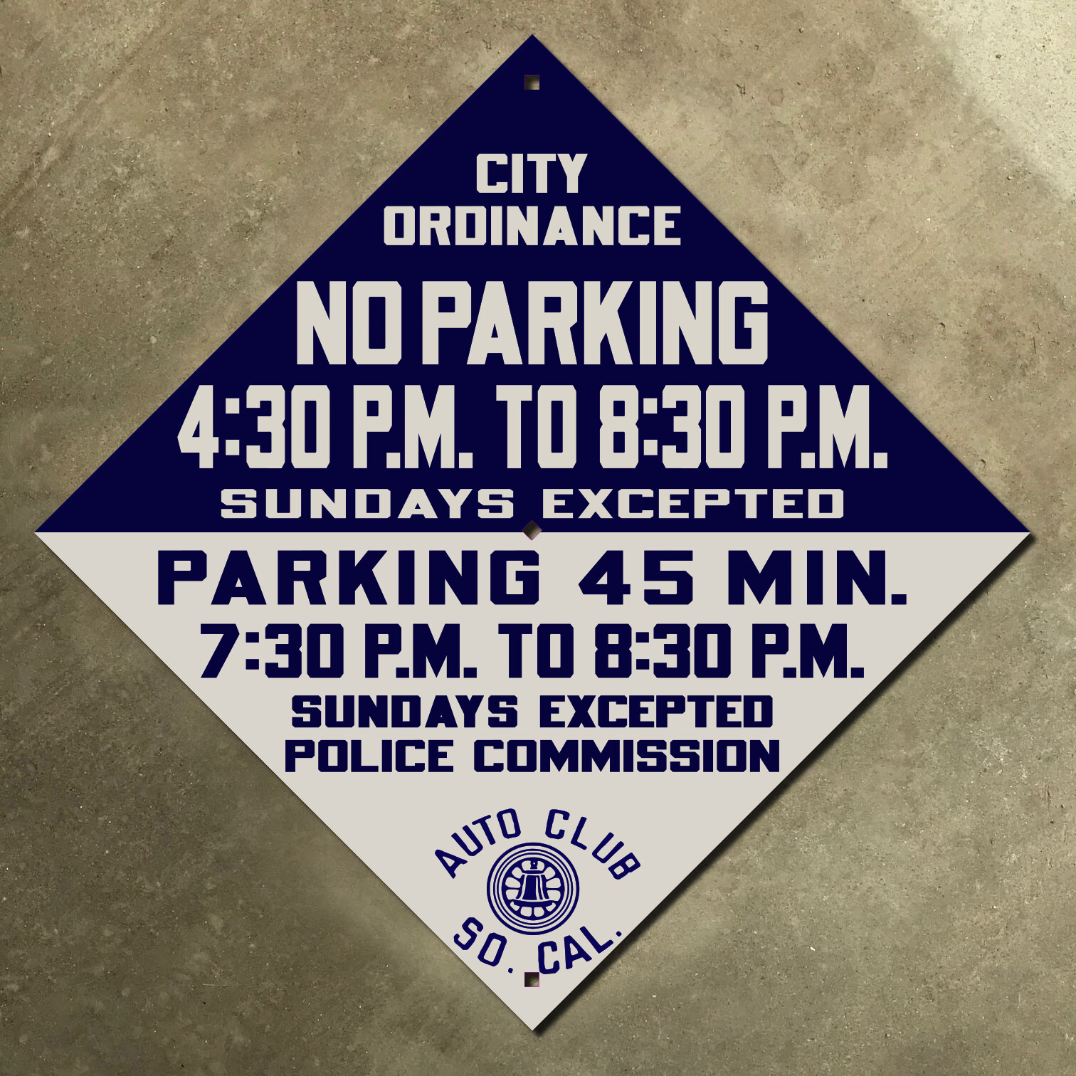 California Highway No Parking ACSC road sign auto club AAA diamond 1922 12″