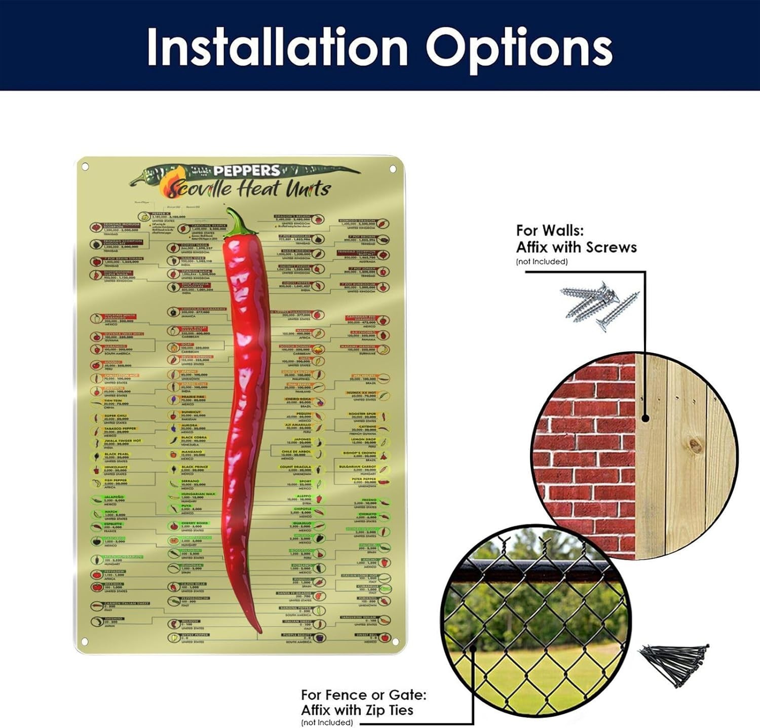 Durable 12×8 Inch Vintage Chili Pepper Heat Chart – Perfect Kitchen Wall Art