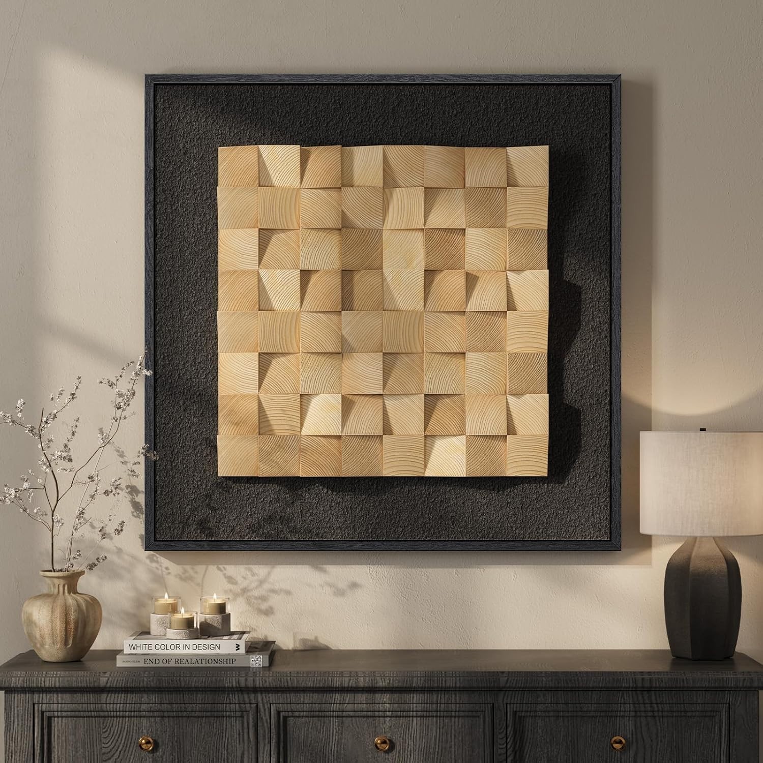 Elegant 28×28 Framed Solid Wood Wall Decor – Contemporary Rustic Artwork