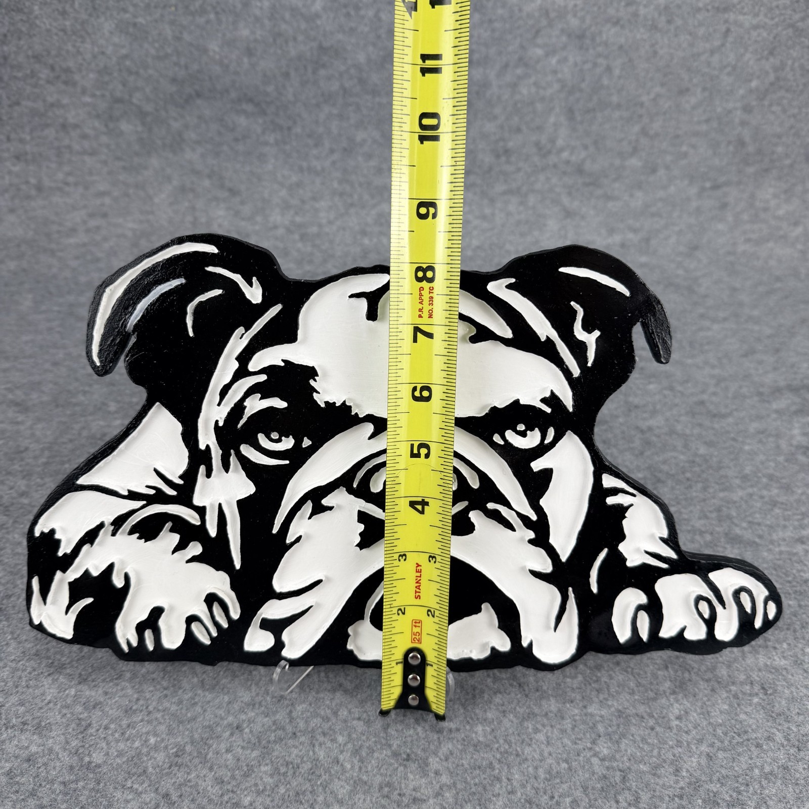 Handmade 3D Bulldog Wall Art Black White PVC Cutout Dog Decor 12” Plaque